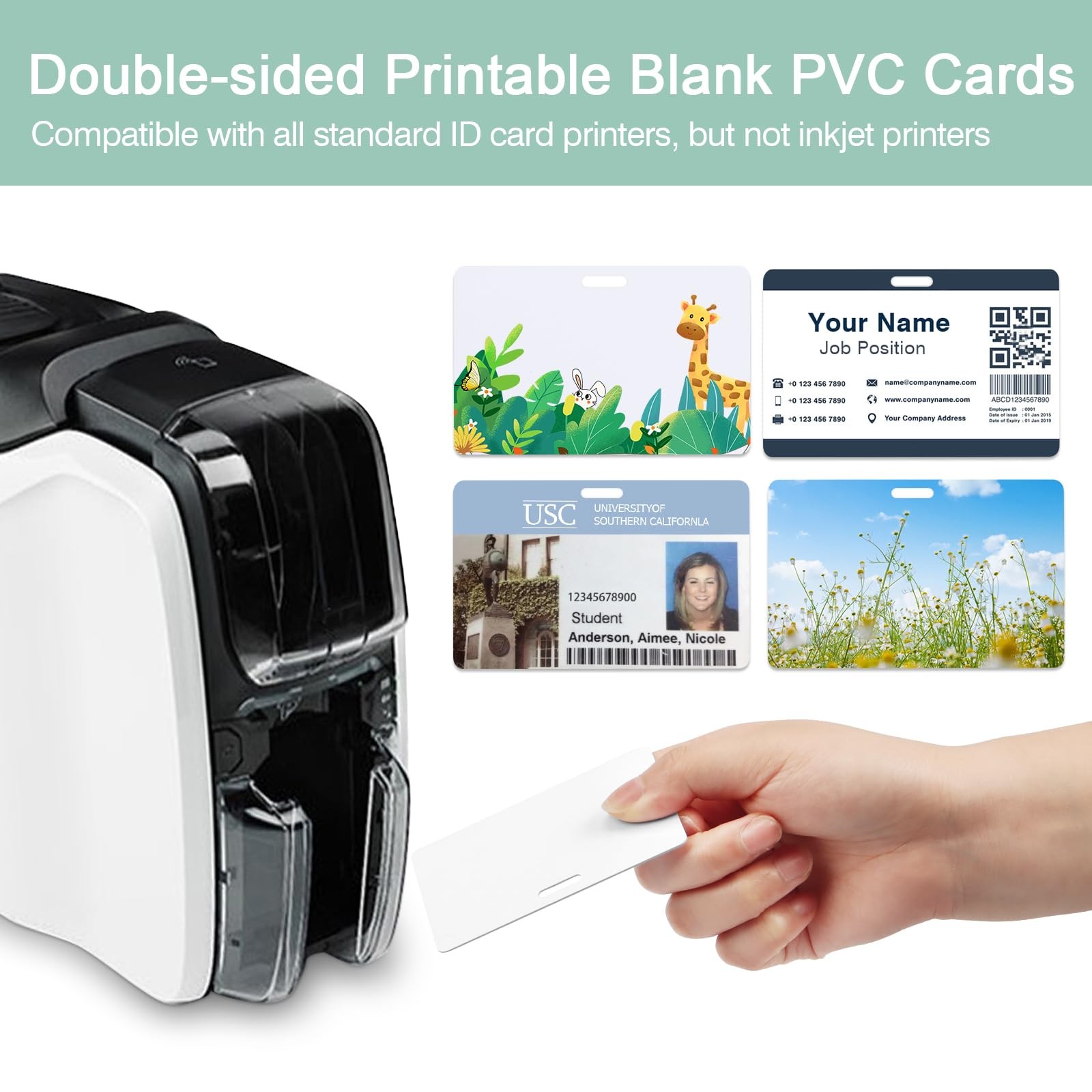 100 Pack Premium Blank PVC Cards with Slot Punch on Long Side – Horizontal Sl…