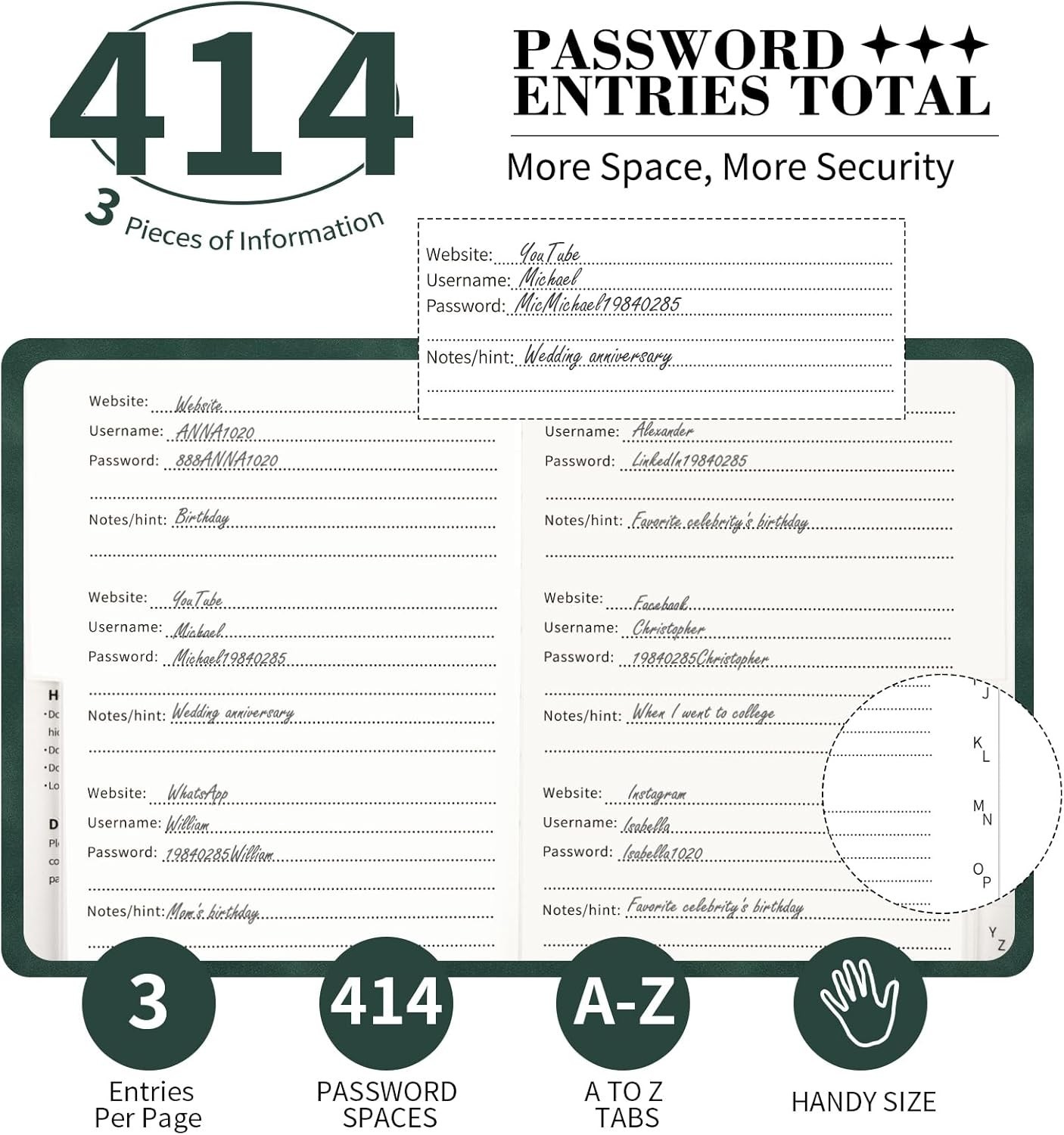 Password Book with Alphabetical Tabs, 4.5″x5.9″Small Pocket Password Keeper B…