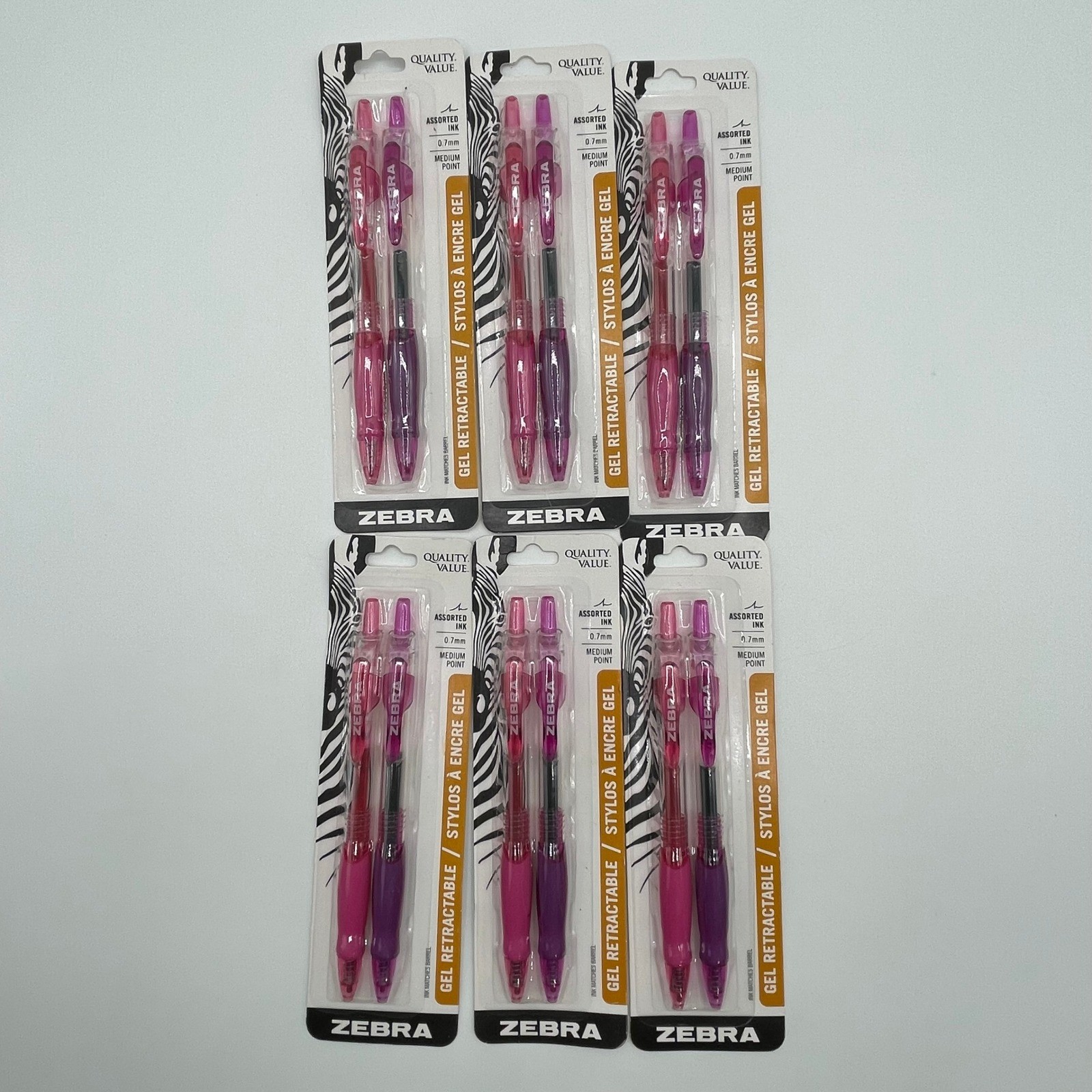 Zebra Gel Retractable Pens 0.7mm Medium Point Pink Purple 2ct 6pk Lot of 12