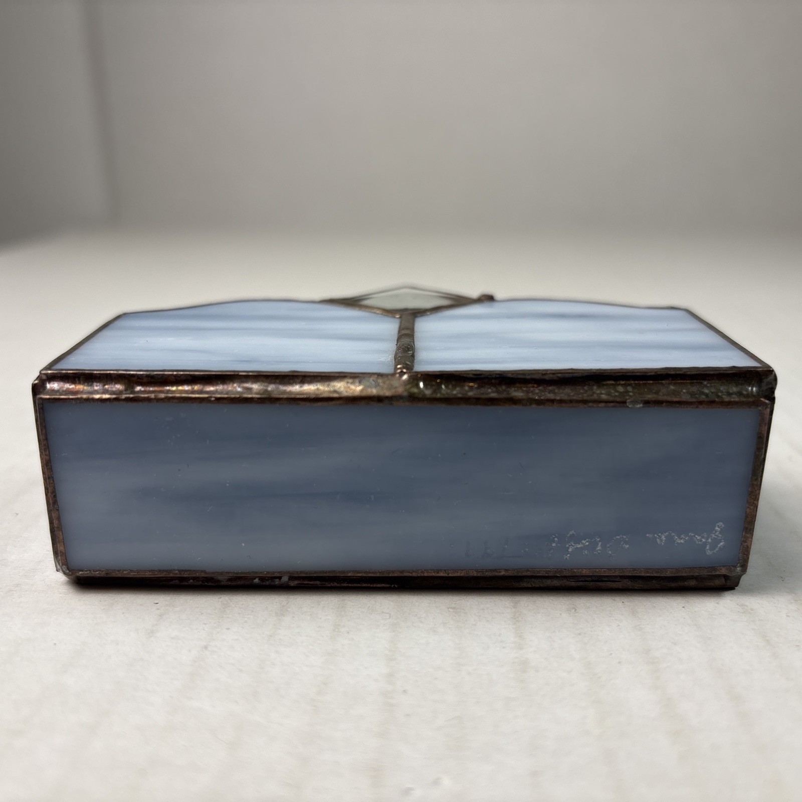 handcrafted stained glass business card desk organizer with metal frame Vintage
