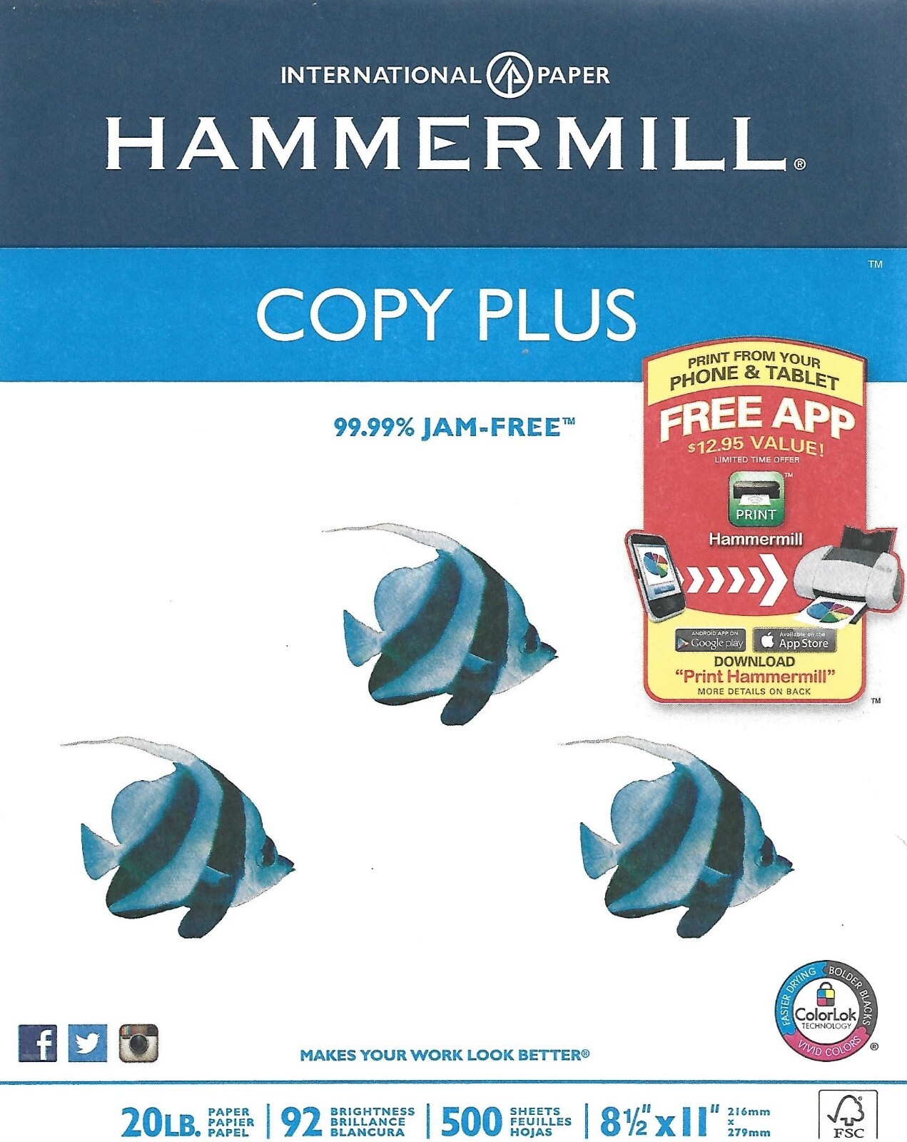 Lot 2 Packages Hammermill Copy Plus Paper 8 1/2 x 11 500 Sheets ea. 99% jam free