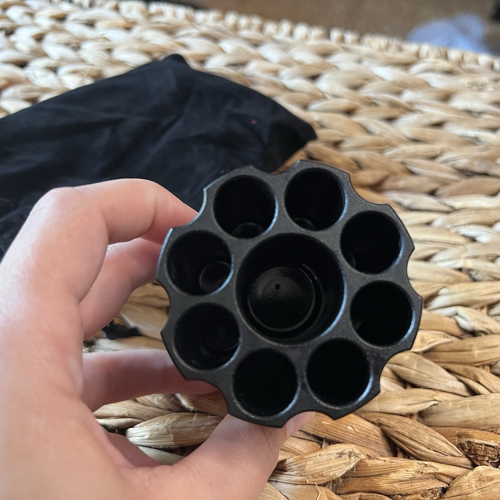 Black Metal Aluminum Pen Holder Revolver Magazine Design Padded Bottom Gift Idea