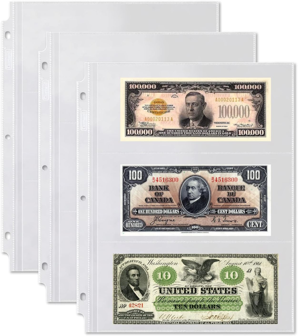 Binder Currency Sleeves for Collectors – (50 Pack), Acid-Free 3-Pocket Clear Pla