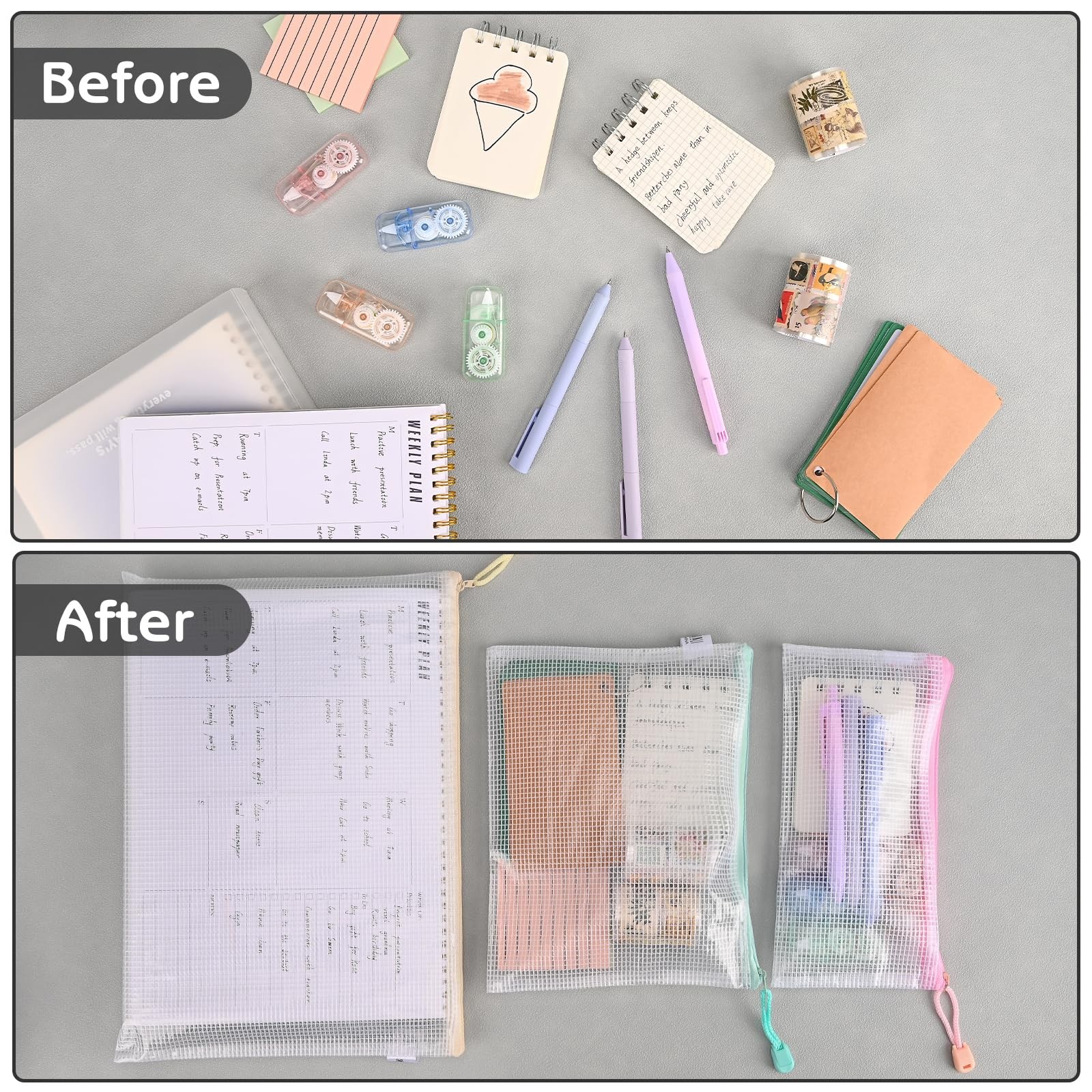 10Pcs Mesh Zipper Pouch Bags, A6 Sizes Pencil Waterproof Pouch Bag, Zipper Po…