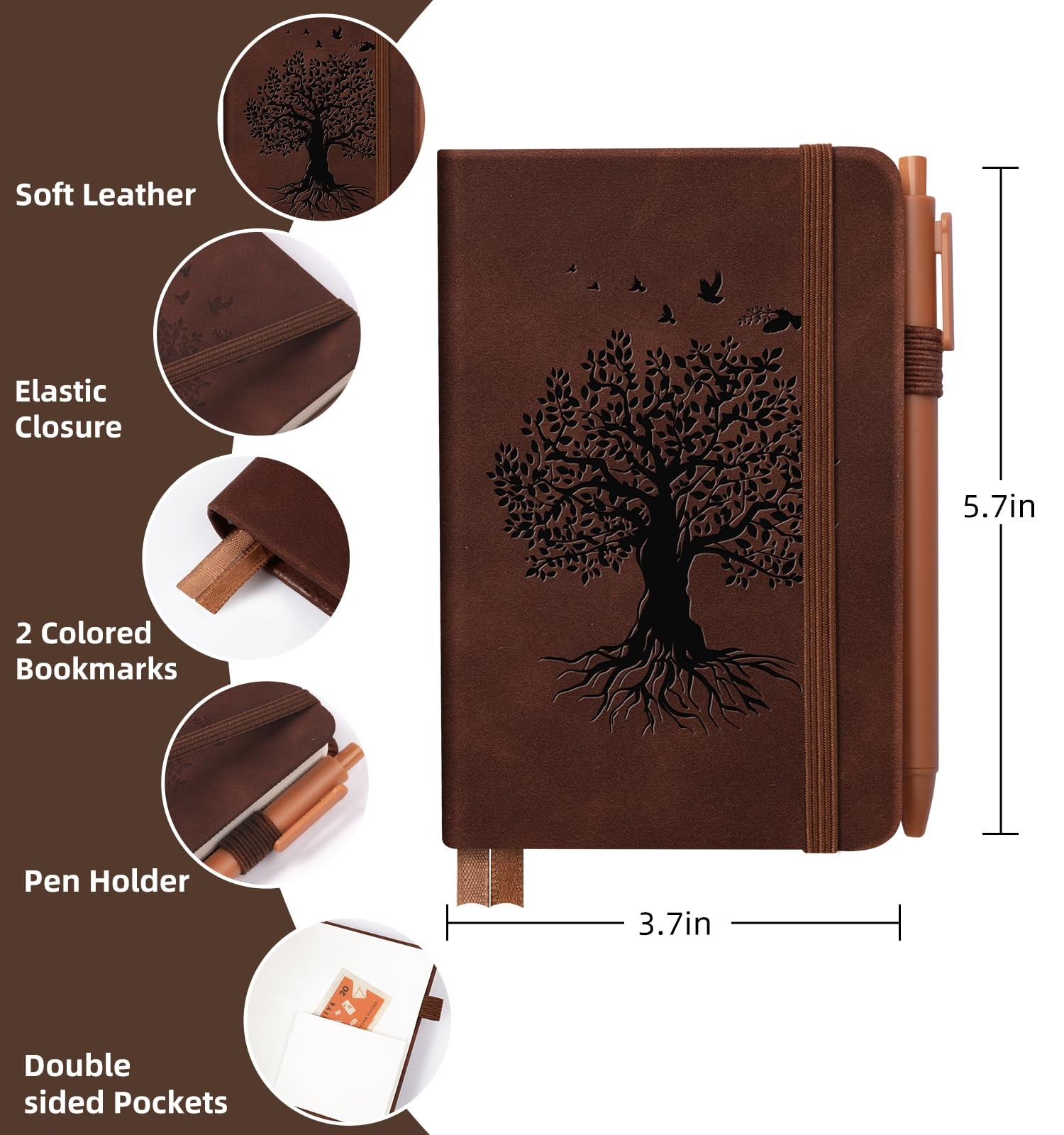A6 Pocket Journaling Notebooks 3 Pack 360 Pages with Pen Holder