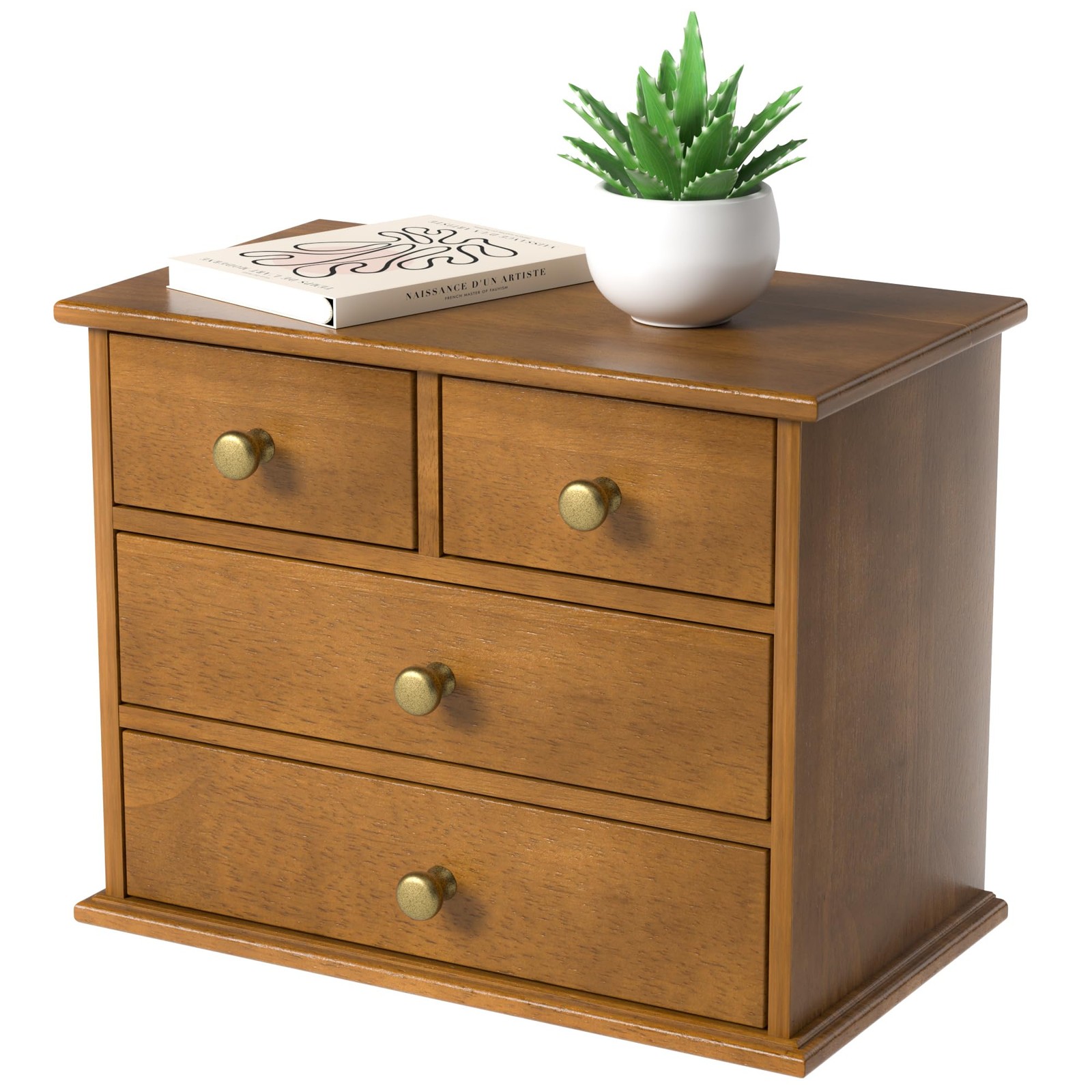 Oak Desk Organizer with Drawers, Durable Wooden Desktop Storage Box with Meta…