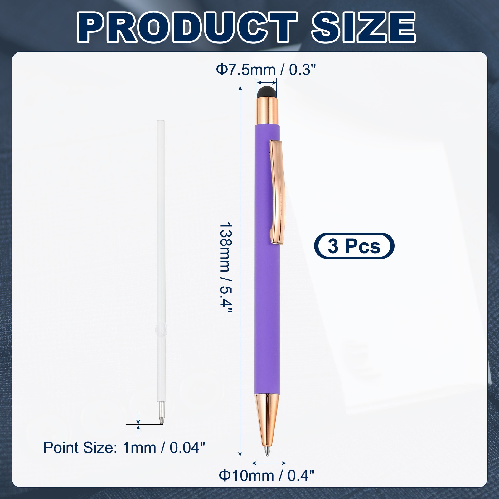 Ballpoint Pen with Stylus Tip, 3Pcs Black Ink Stylus Pen Style 2, Purple
