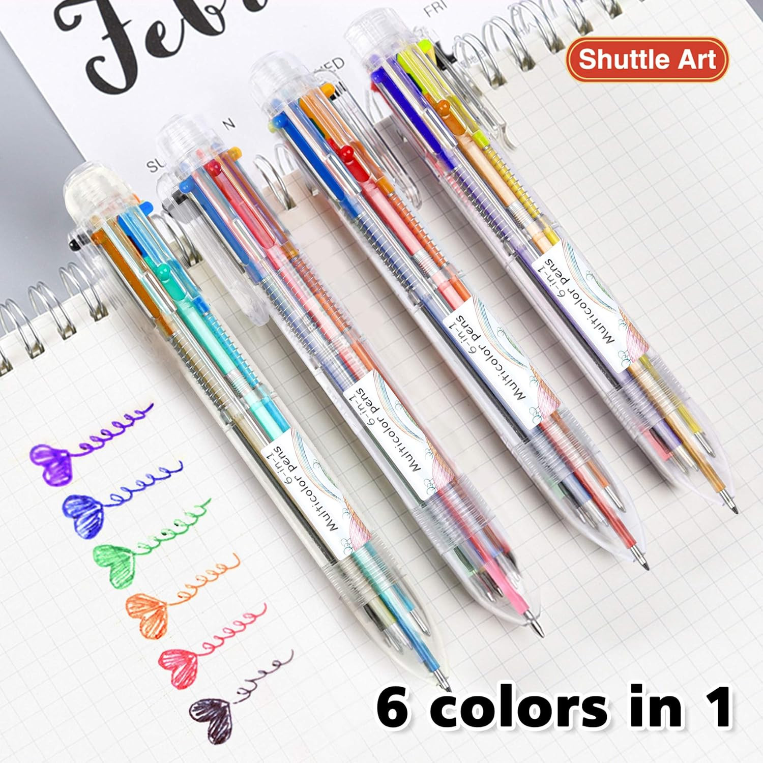 Multicolor Pens, 23 Pack 6-In-1 0.7Mm Retractable Ballpoint Pens for Office Scho