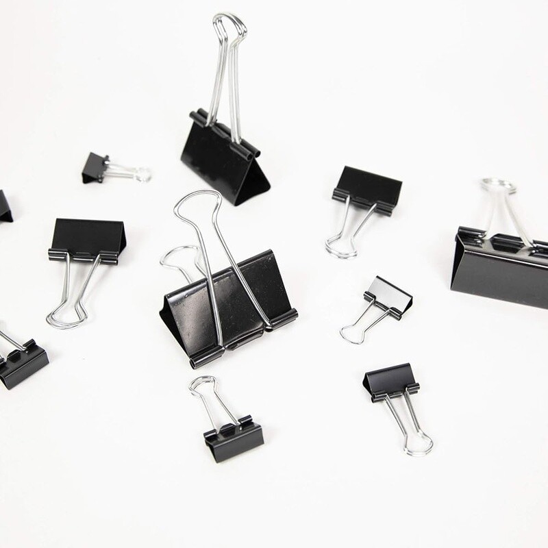 Assorted Binder Clips Small Medium Large Paper Clamps Office School 12 Pack New