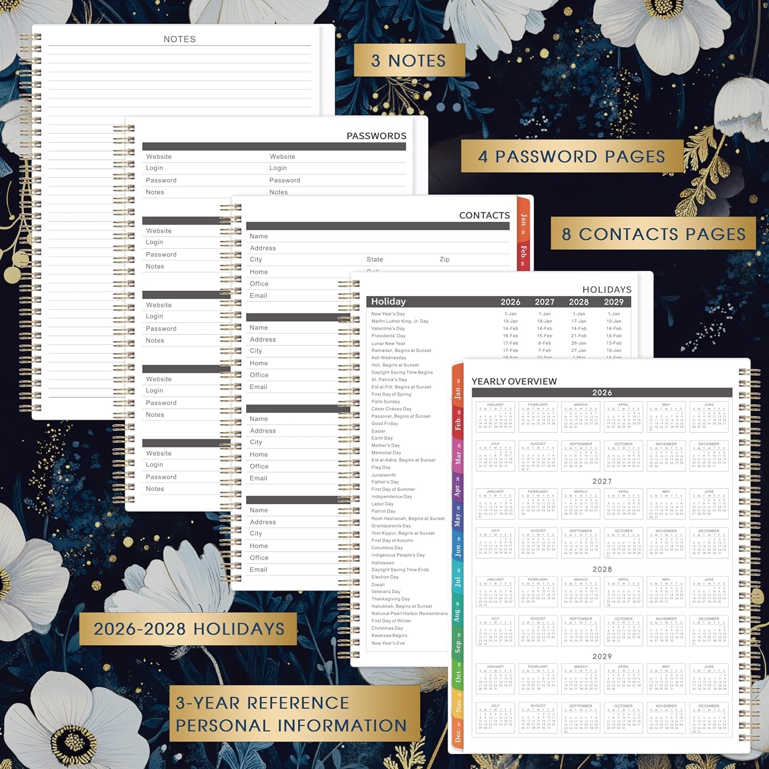 3 Year Monthly Planner 2026-2028 9×11 Inch 36-Month Calendar with Tabs Inner Poc