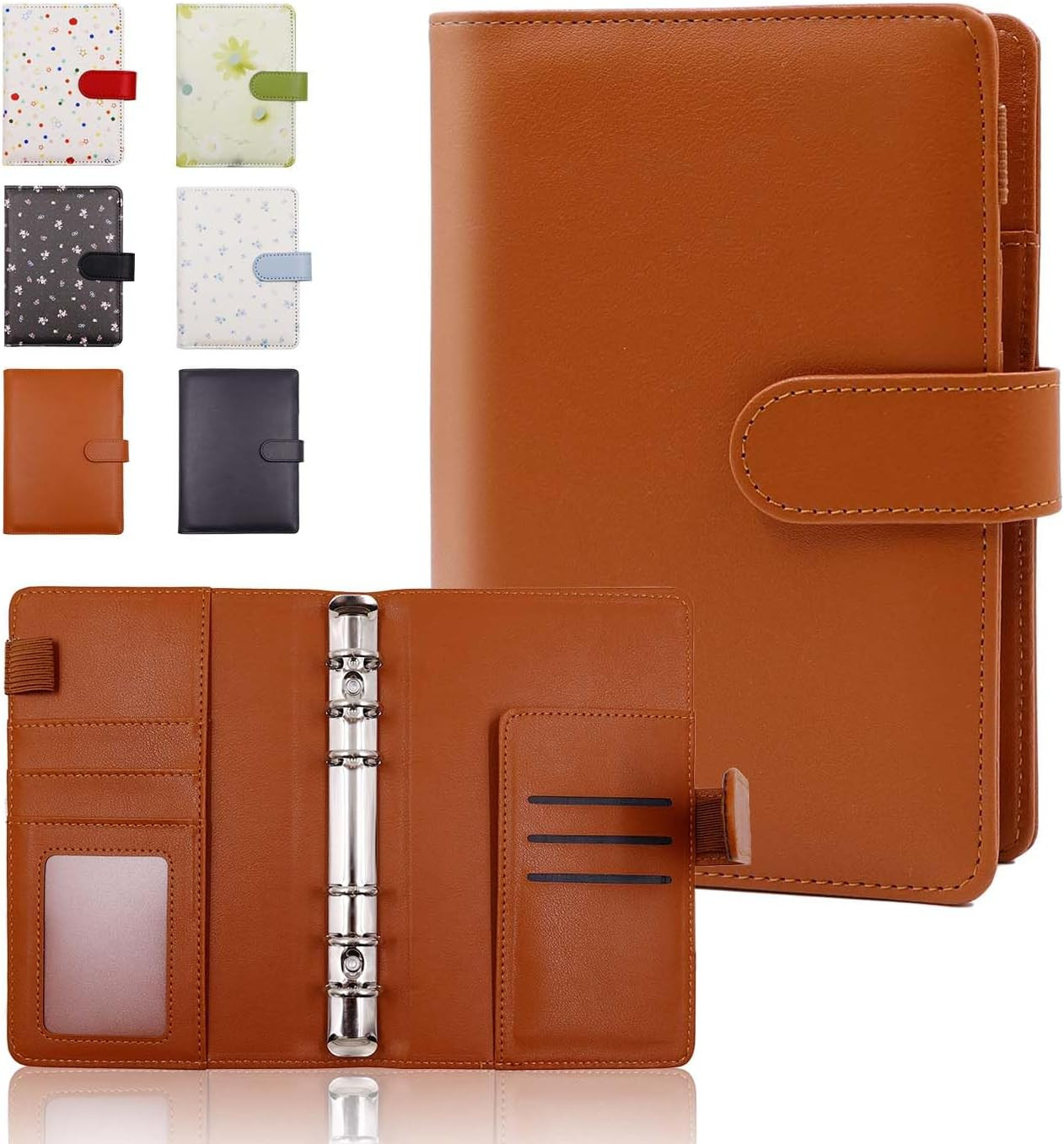 A6 Binder 6 Ring, Refillable Notebook Planner Cover, Small Leather Organizer Emp
