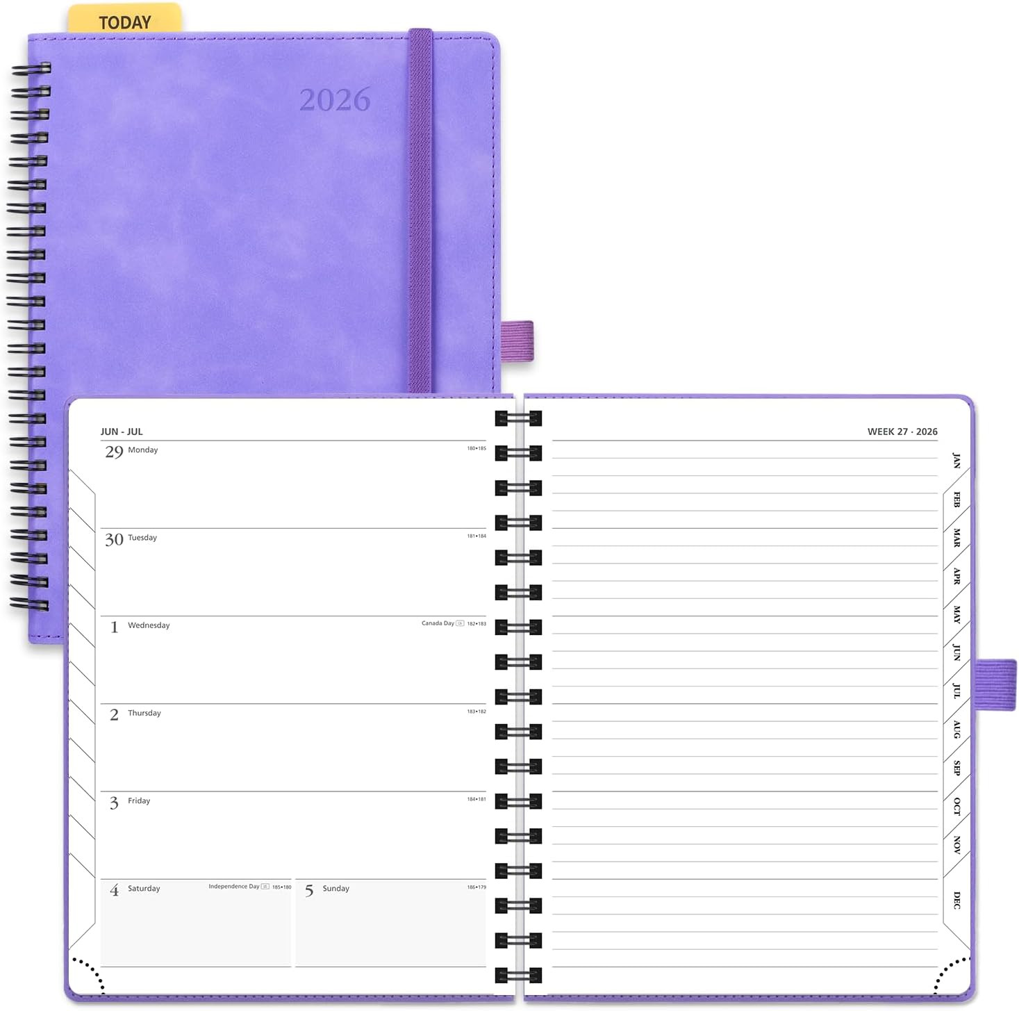 2026 Weekly Planner 8.5×6.5 Spiral Notebook Monthly Tabs 100GSM Lilac