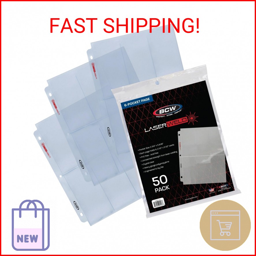 BCW LaserWeld® 6-Pocket Pages | 50 Pack | Trading Card Binder Pages for Tall Boy