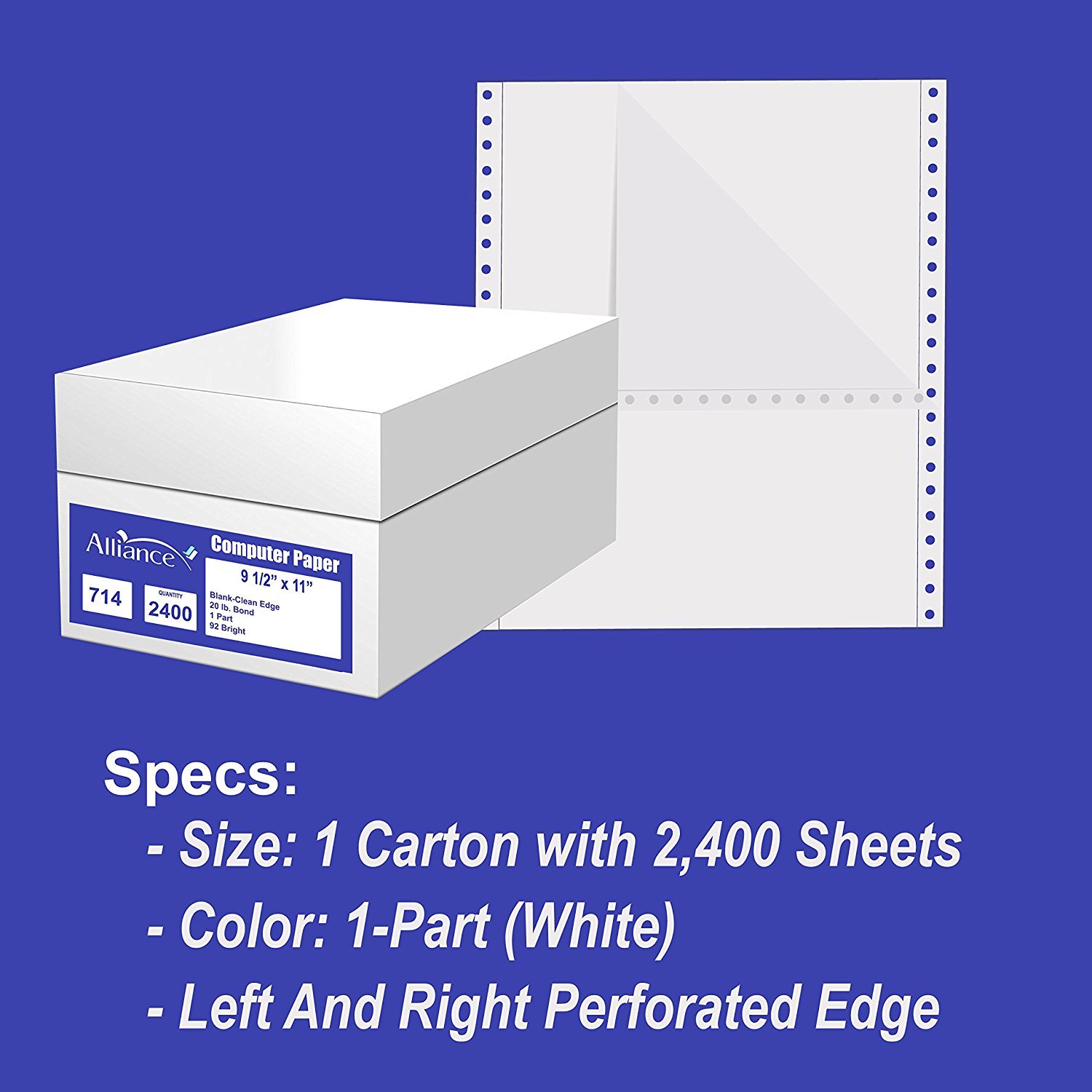 Alliance Continuous Paper 9-1/2″ x 11″ Blank Clean Edge 1 Pt 20lb 2400/Ctn
