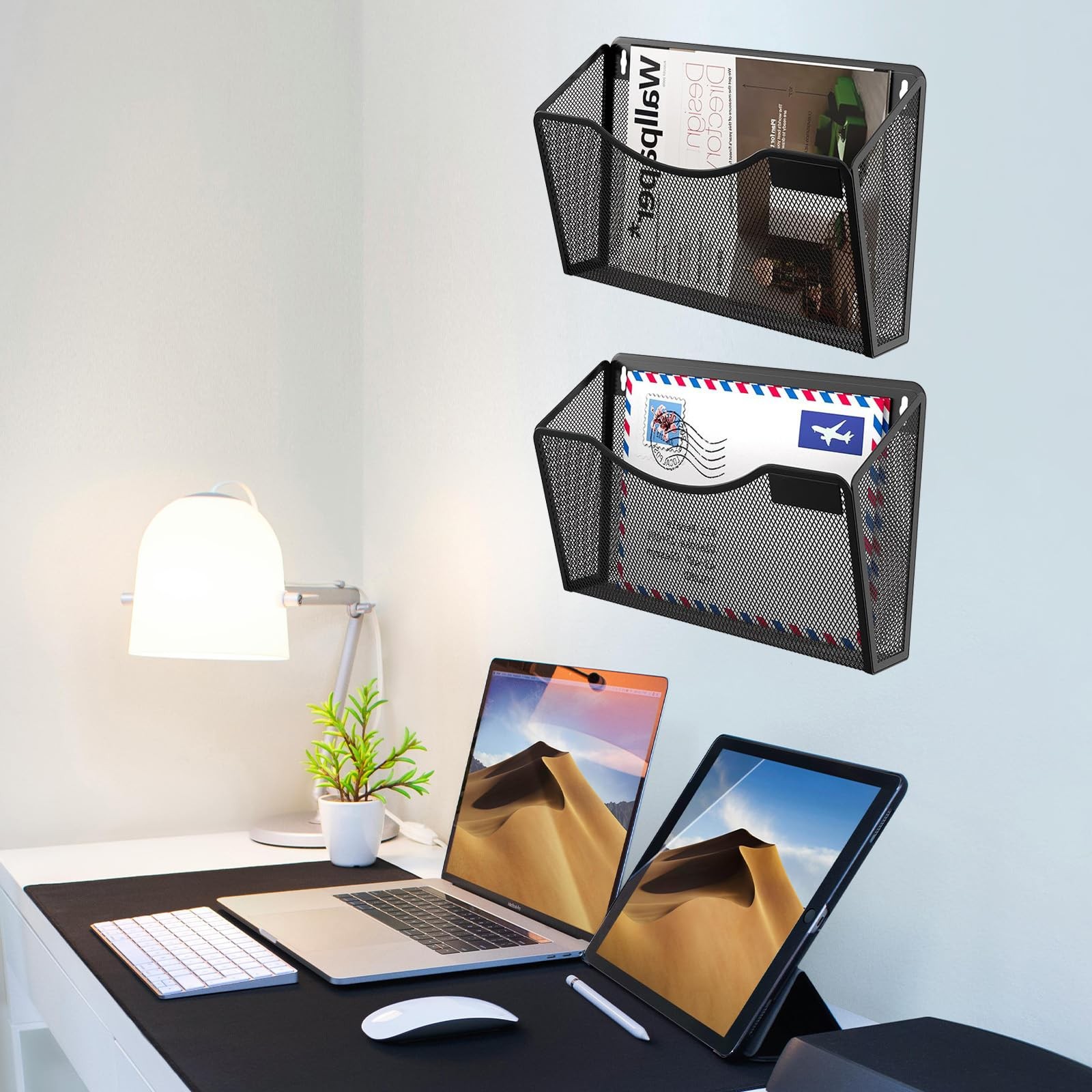 Gawerk 3 Pack Wall File Organizer, Mesh 3 Mounted, Black