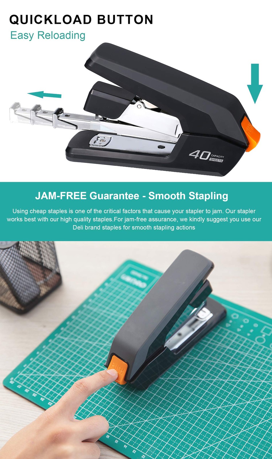 Leven Effortless Desktop Stapler, 40 Sheet Capacity, One 40 Sheets, Black
