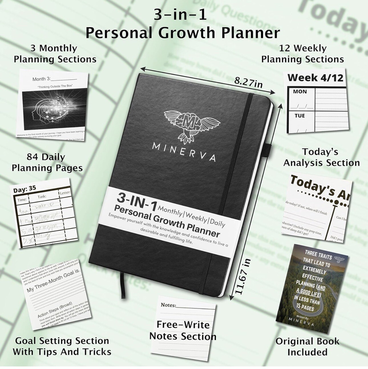 MINERVA Premium 3-in-1 Personal Growth Planner. Goal Setting + Monthly Planning