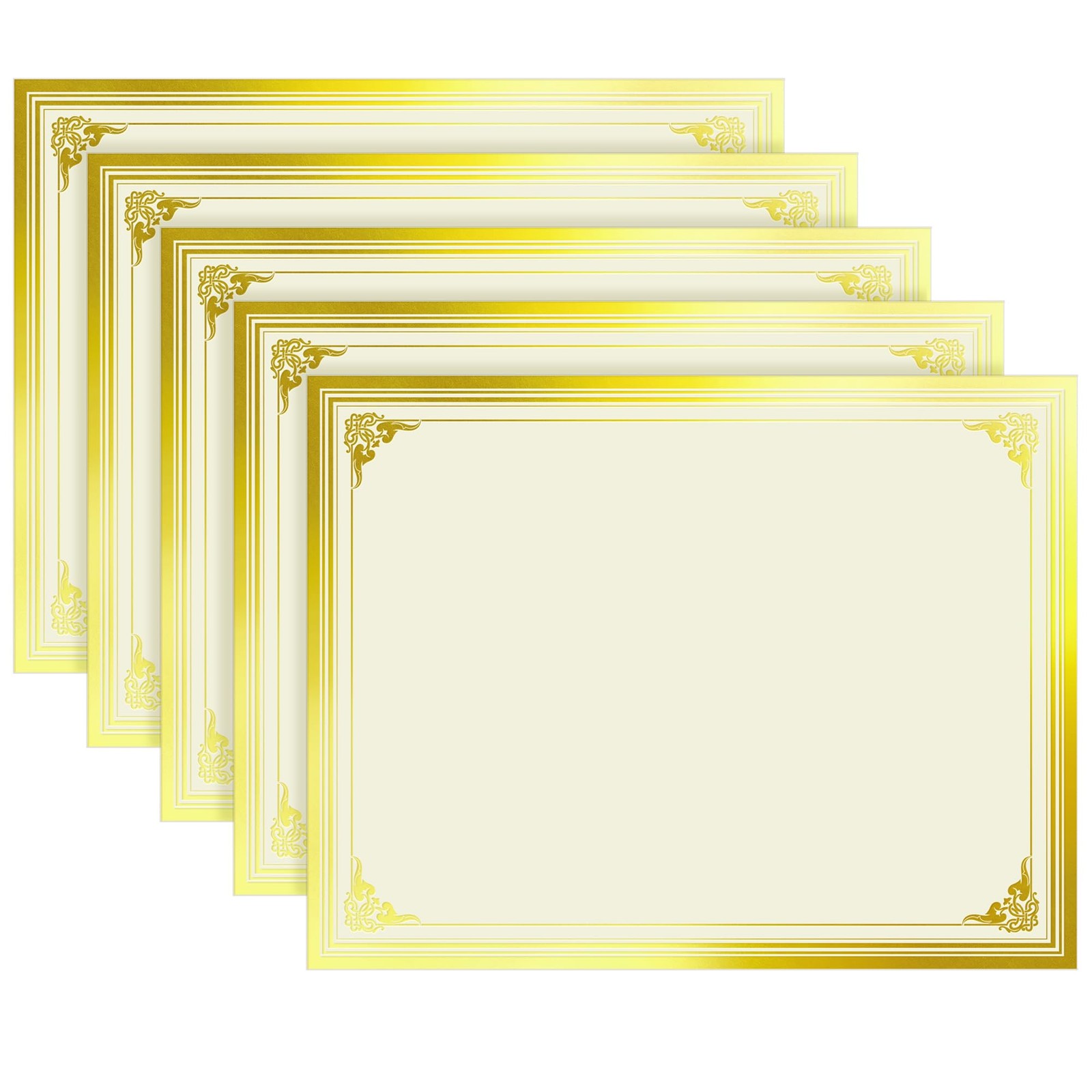 100 Sheets Certificate Papers – Blank Gold Foil Border, Letter Size 8.5×11 fo…