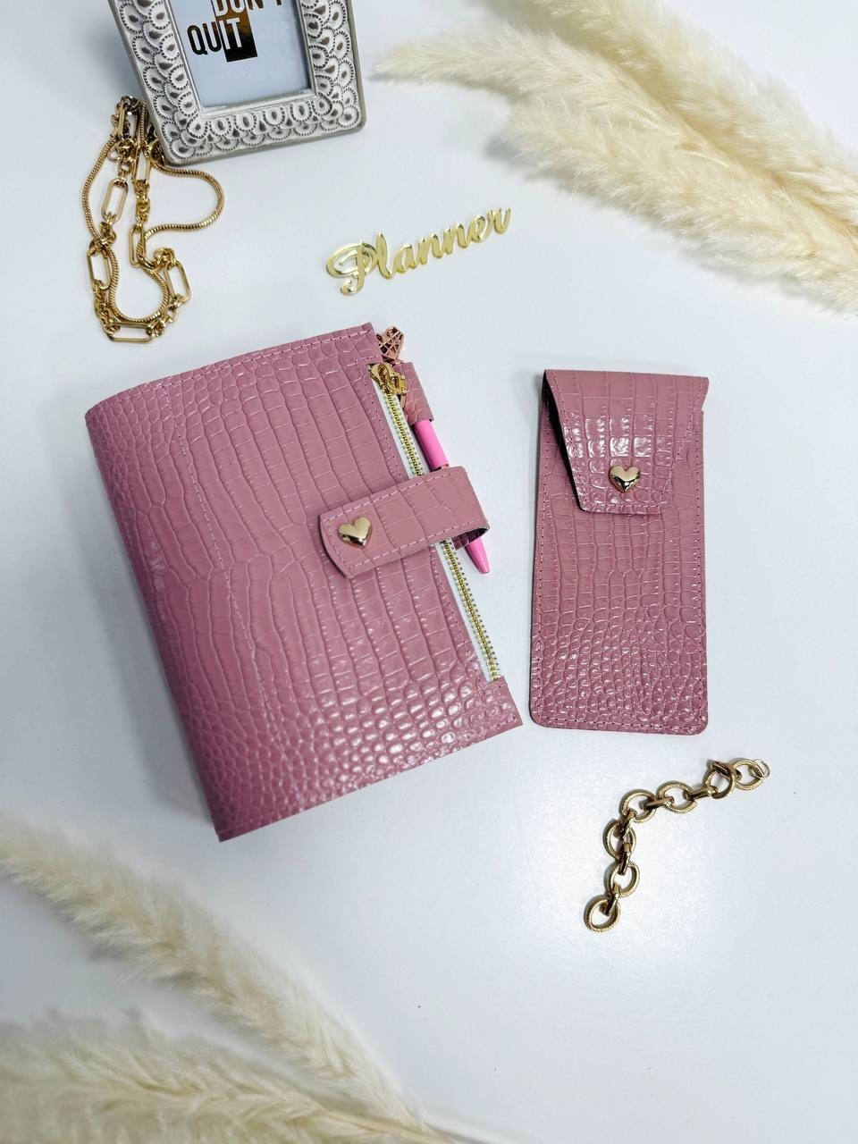 Pink Handcrafted A6 Genuine Leather Planner. A6 leather handmade notebook 2026.