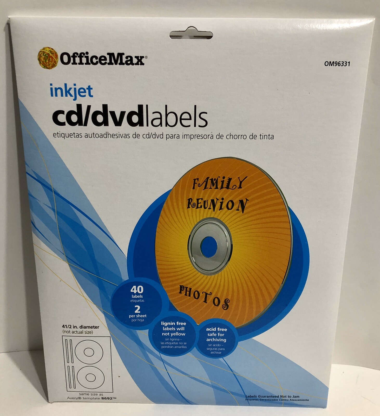 Inkjet CD/DVD 4.5″ Labels White 40 Pack Family Reunion Office Max