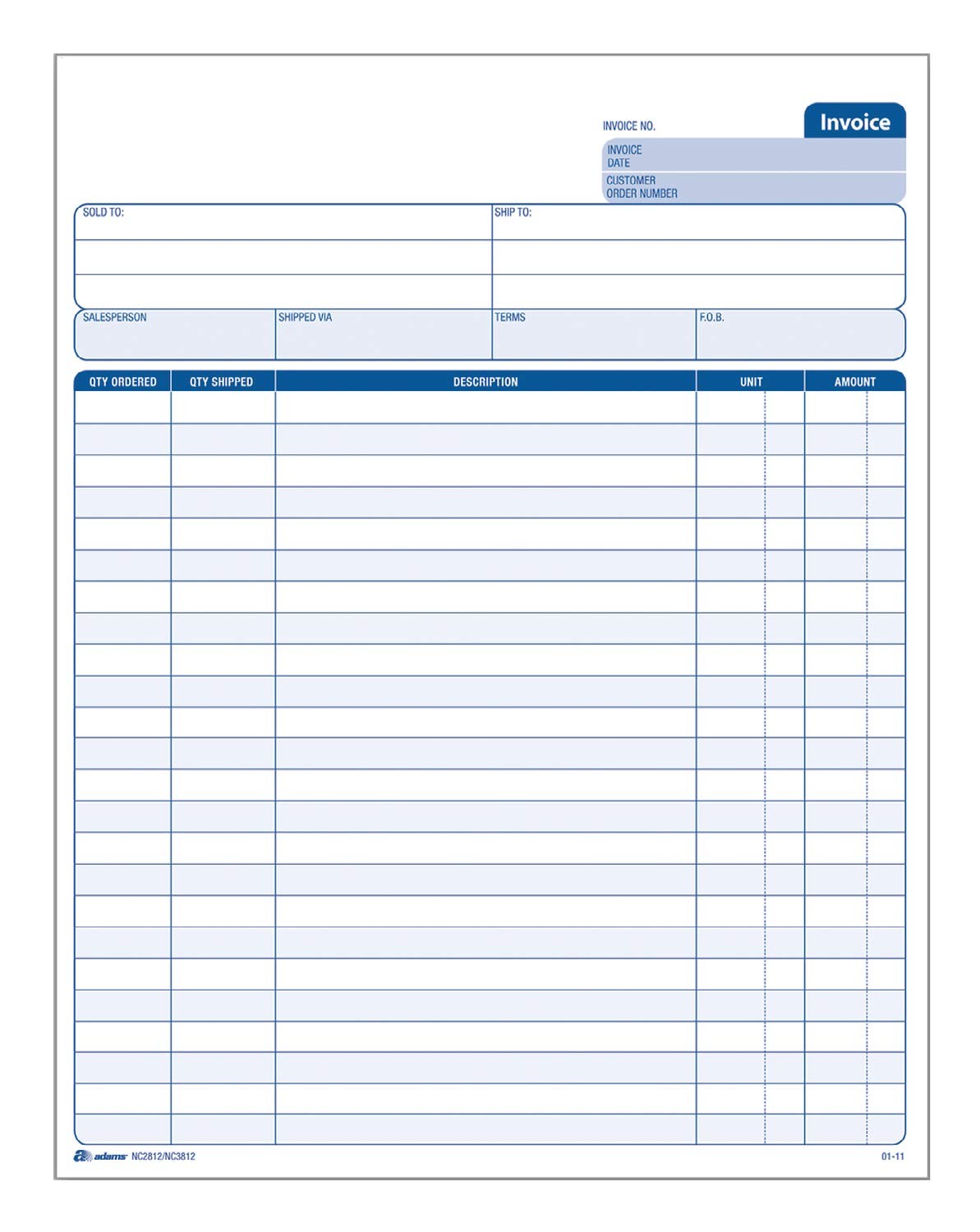 Adams Invoice Unit Set 8.5 X 11.44 Inch 2-Part Carbonless 100-Pack White And