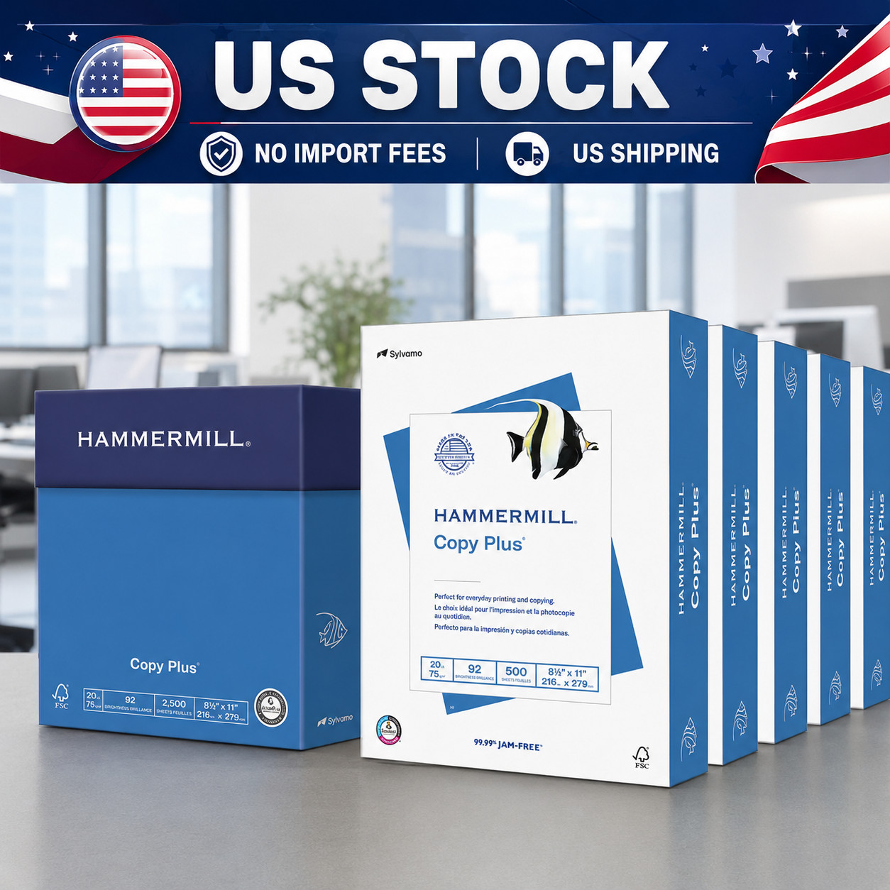 Hammermill Copy Plus Paper 8.5×11 20 lb 92 Bright 2500 Sheets 5 Reams