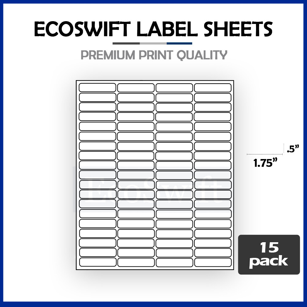 1200 1.75×0.5 EcoSwift Laser Address Shipping Mailing Labels 80/sheet 1 3/4 x1/2