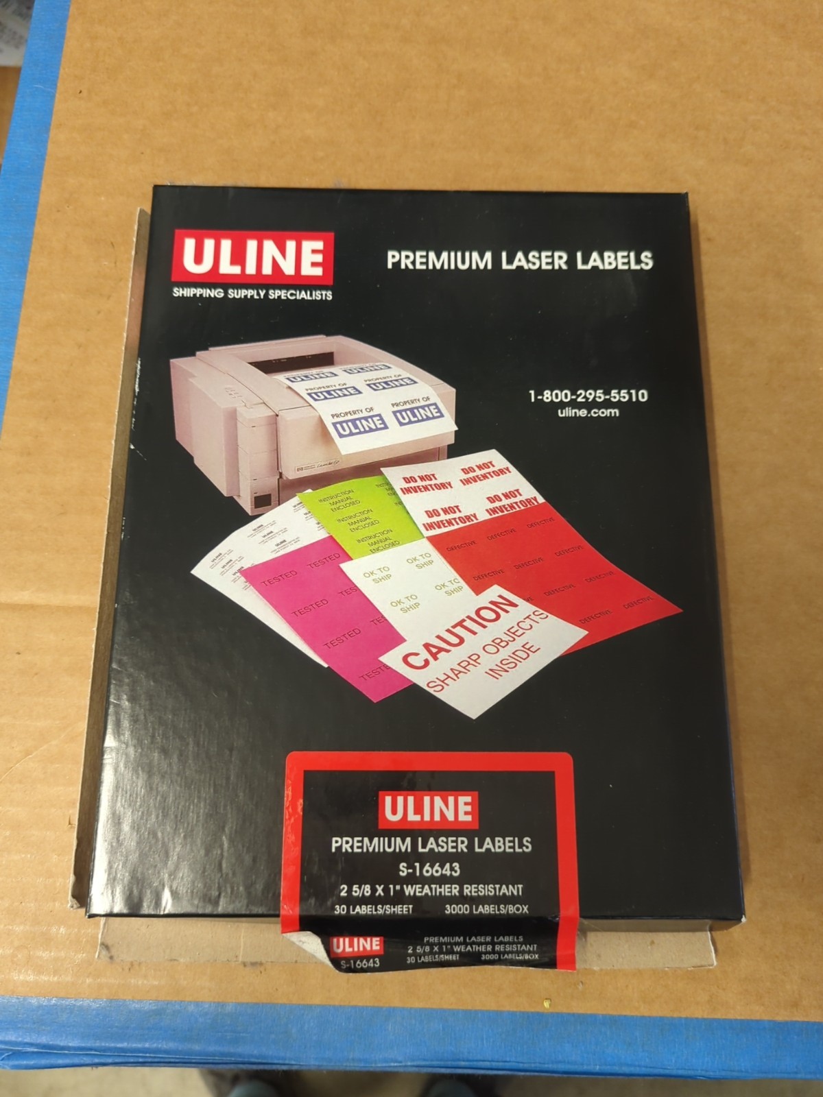 Uline Premium Laser Labels 3000 Labels Pack 2-5/8″ x 1″ White Weather Resist