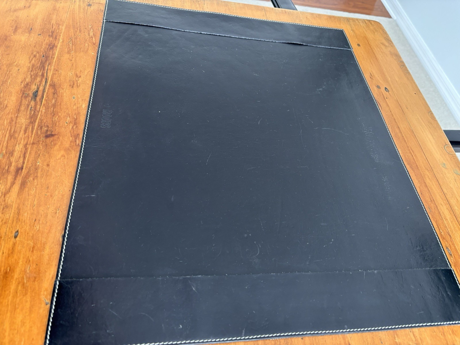 Vintage Desk Pad Blotter Black Leather Roots Canada 22 x 18