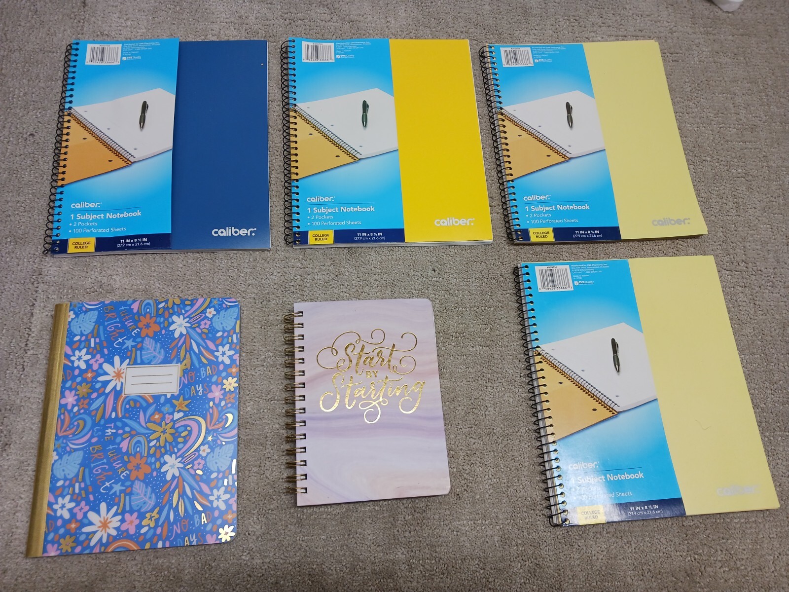 Caliber Notebook Lot Of 6 College Ruled College 1 Subject Composition & Journal