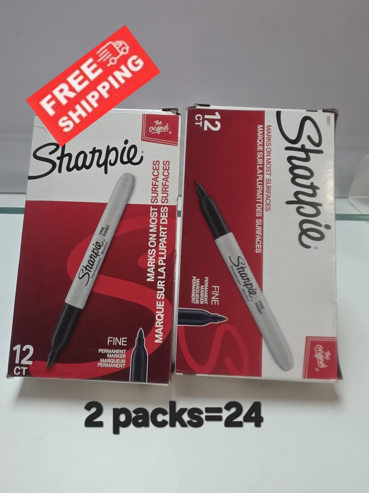 24 Count Sharpie 30001 Fine Tip Permanent Markers, Black New 2 Boxes FREE ✈️