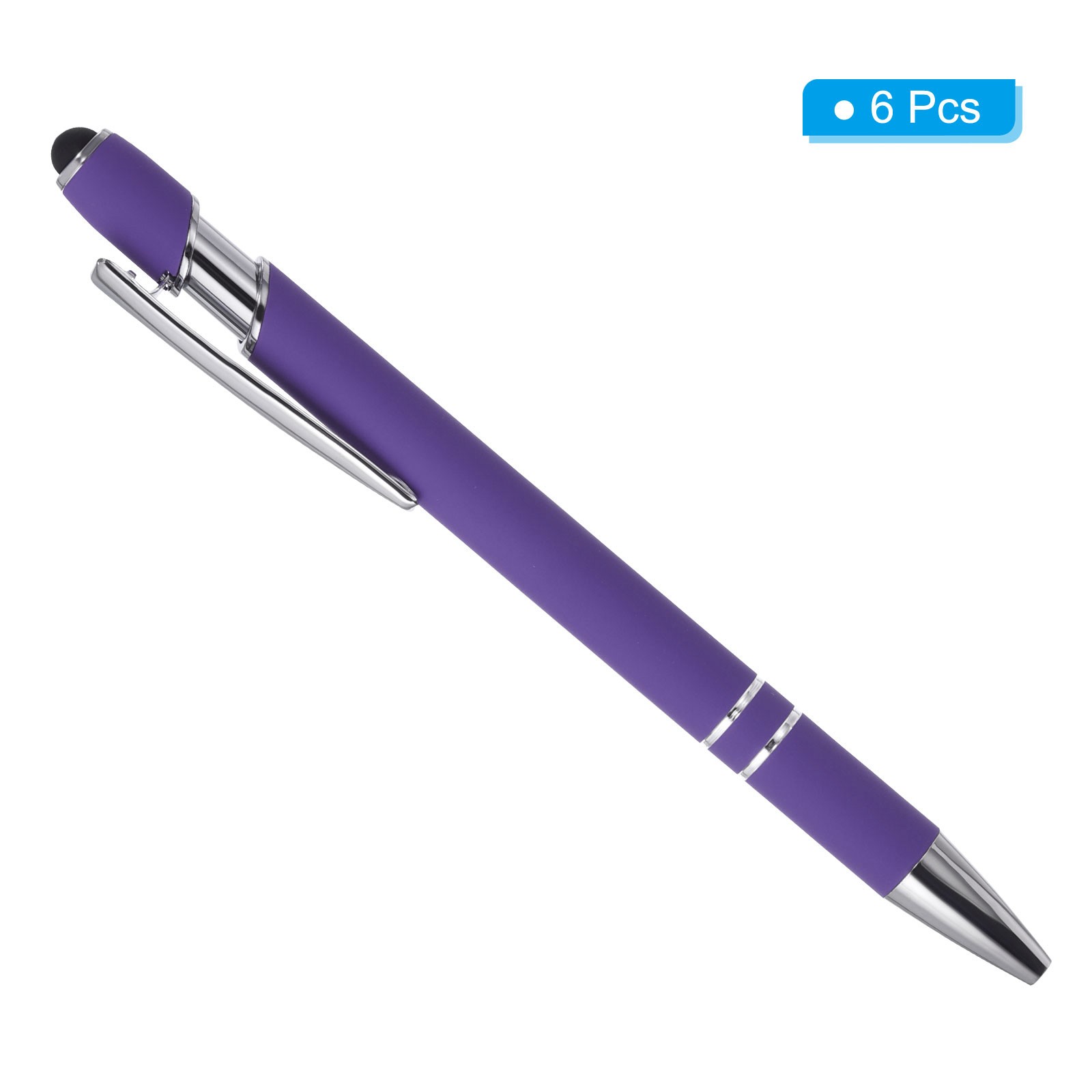 6Pcs Ballpoint Pen w/ Stylus Tip 2 in 1 Metal Pen Style 1, Purple