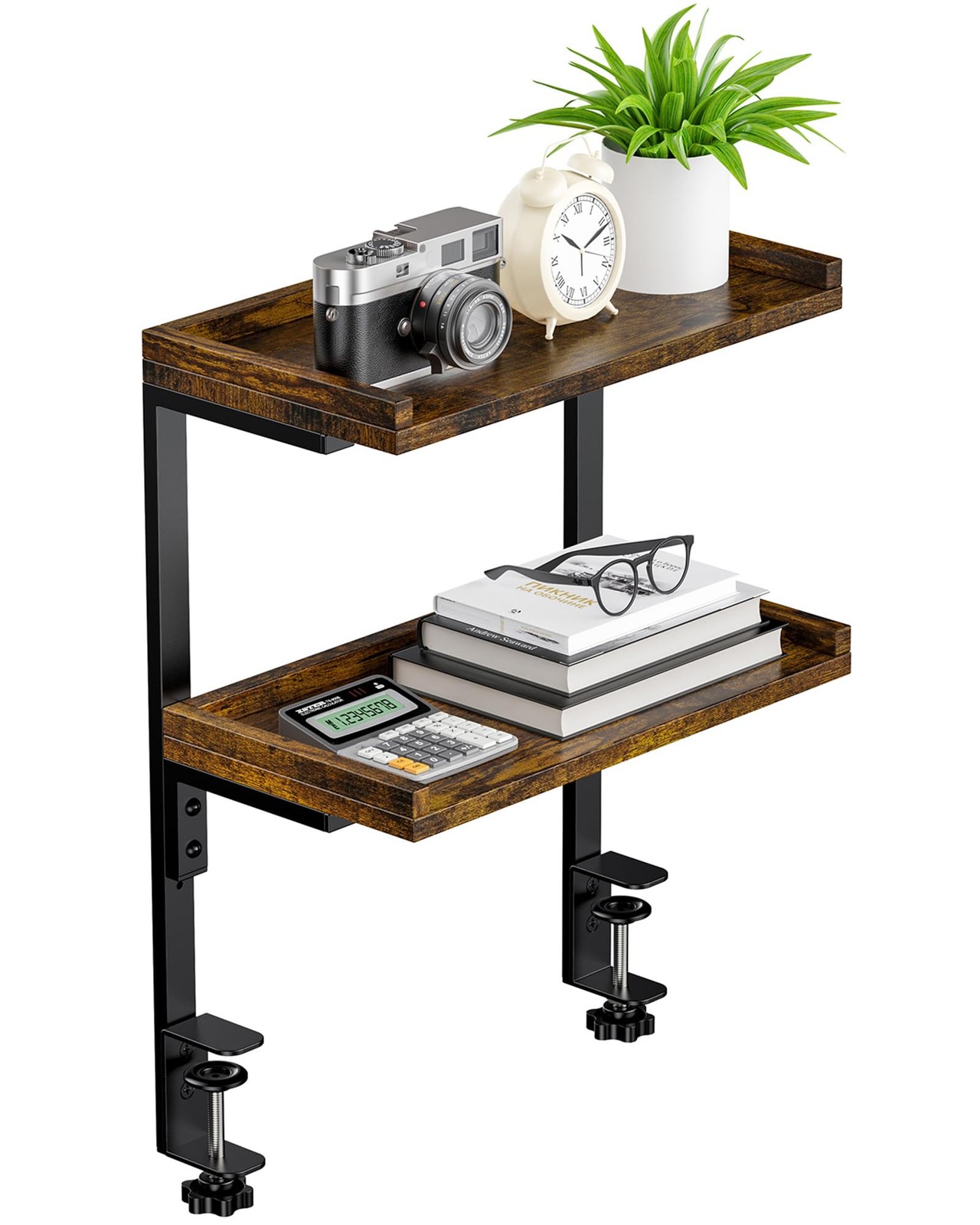2 Tier 12 5 Inch Wood Desk Shelf Tabletop Storage Rack Office Gaming Accessories