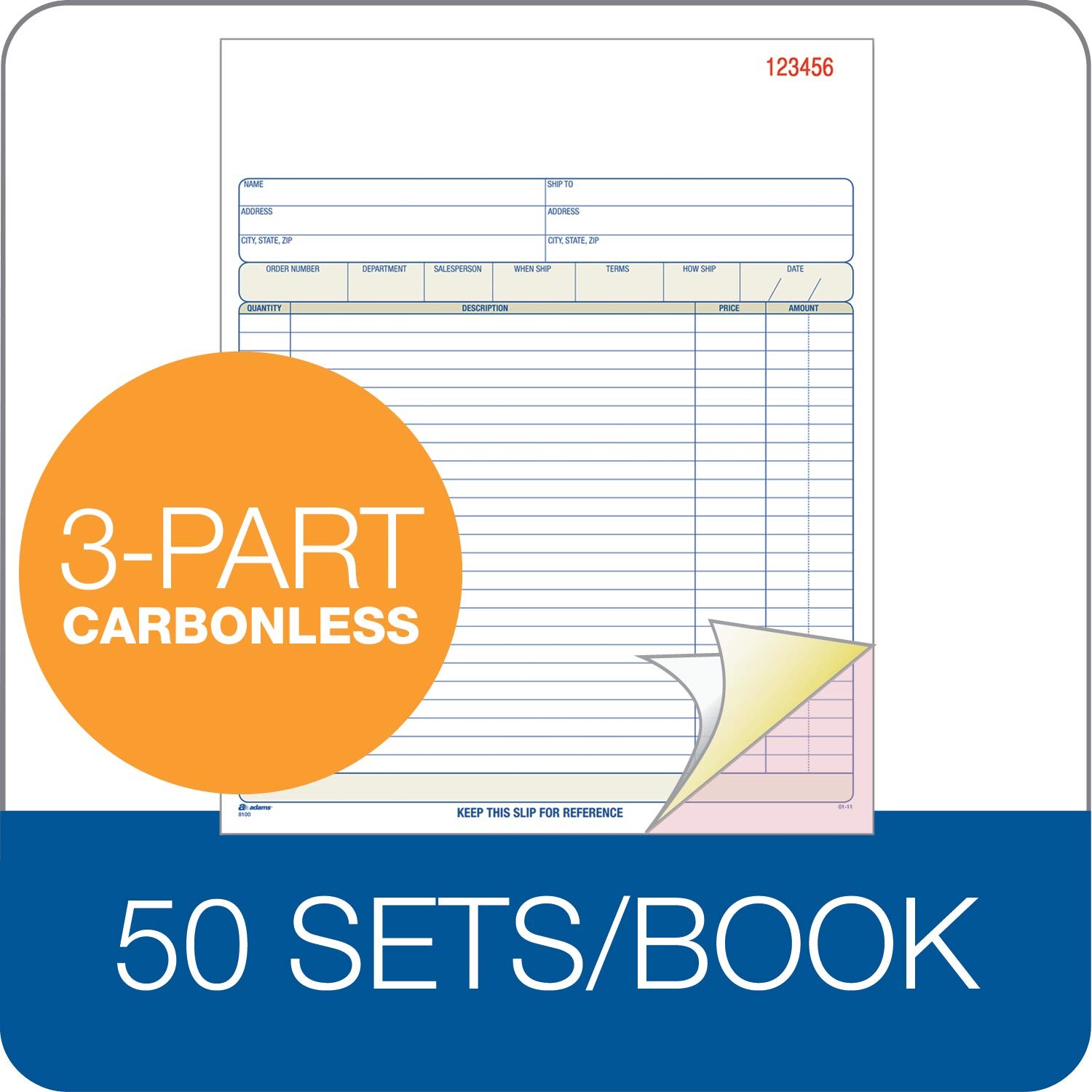 Adams Order Book, Carbonless, White/Canary/Pink, 3-Part, 8-3/8 x 10-11/16 Inches
