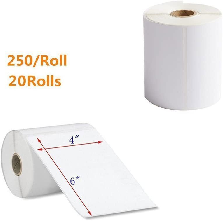 20 Rolls 4″ x 6″ Direct Thermal Shipping Labels 250 per Roll for Zebra & Rollo