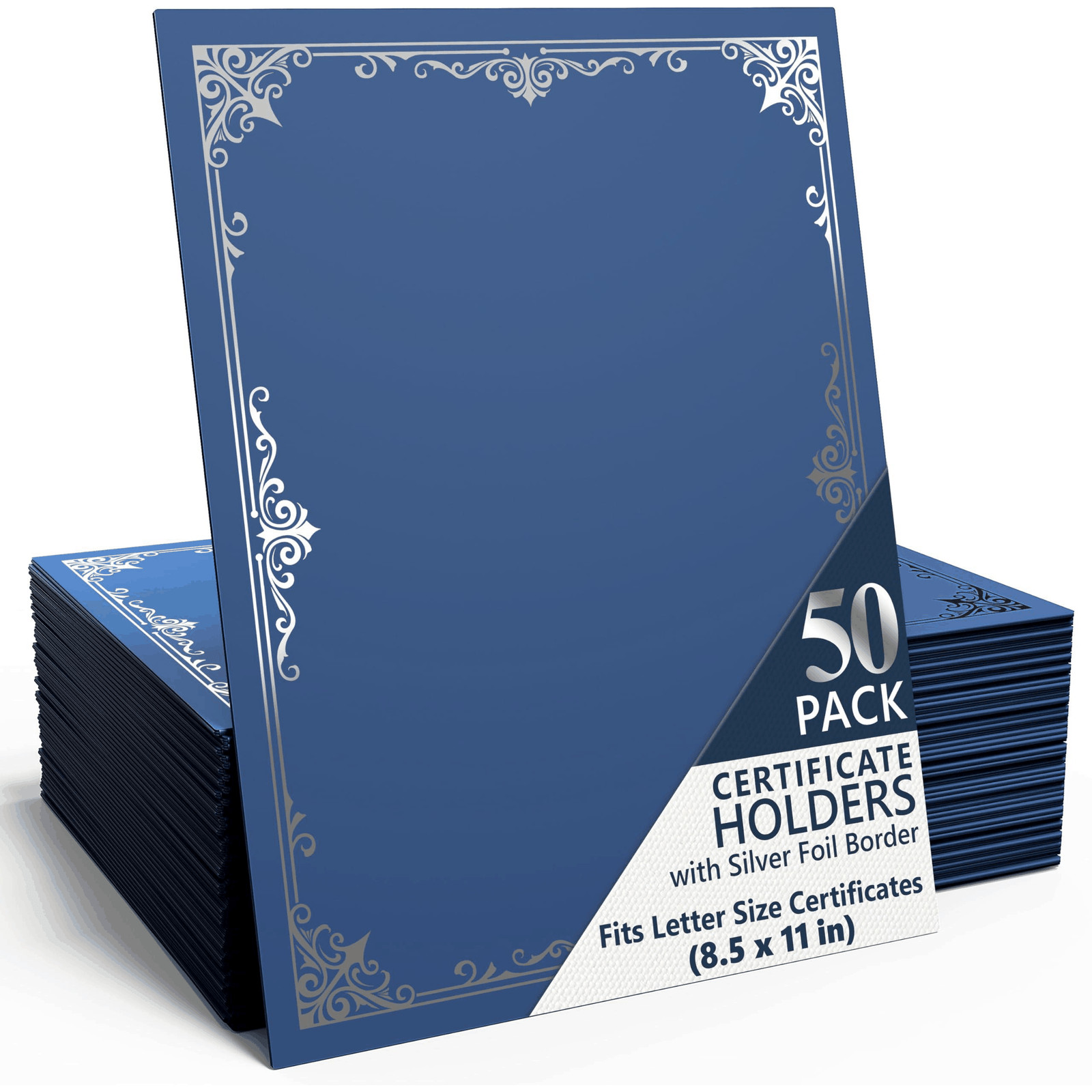 50 Pack Premium Blue Certificate Holders 8.5 x 11 inch Heavyweight 300gsm