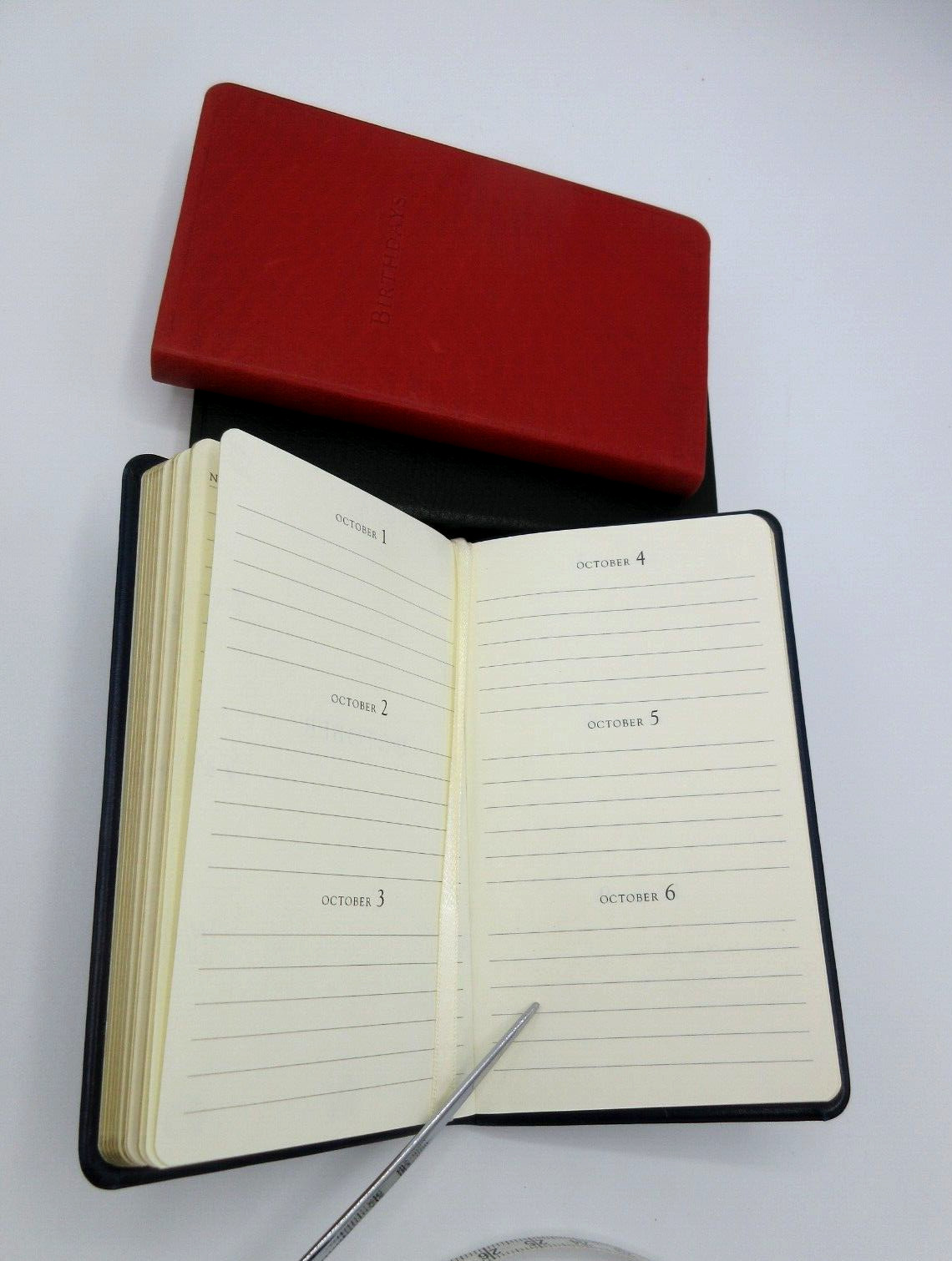 Birthdays Datebook Leather Journal 3×5″ Graphic Image Softcover Dark RED