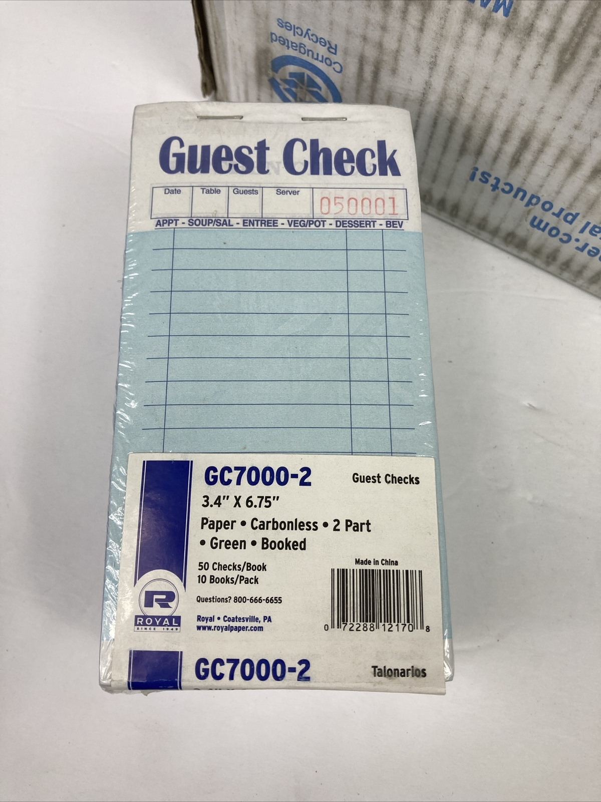 Royal Guest Check Book Carbonless Duplicate 3.4”x 6.75” 50/Book 50 2500 Total