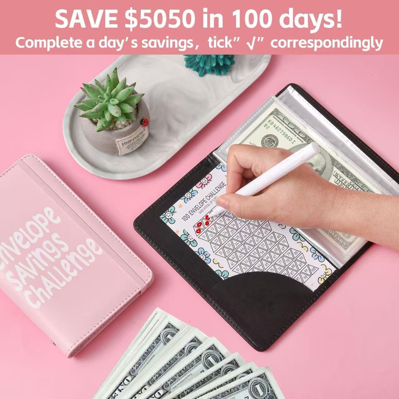 2Pcs 100 Envelopes Money Saving Challenge,Mini Money Saving Binder,Budget Bin…