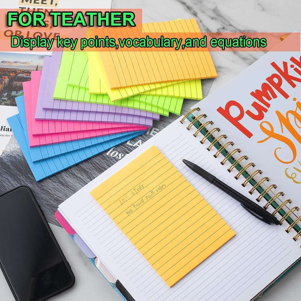 (12 Pack) Lined Sticky Notes 4X6 In,Large Notepads with Lines,Ruled Stickies Sup