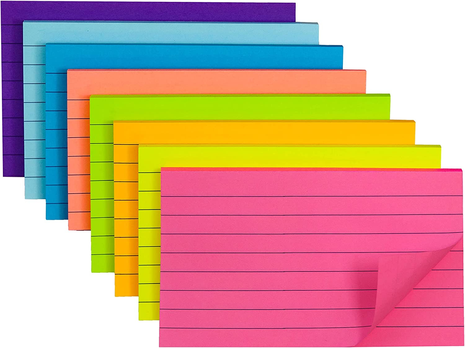 8 Pads Lined Sticky Notes 3X5 in Post, 8 Colors Self Sticky Notes Pad Its, Brigh