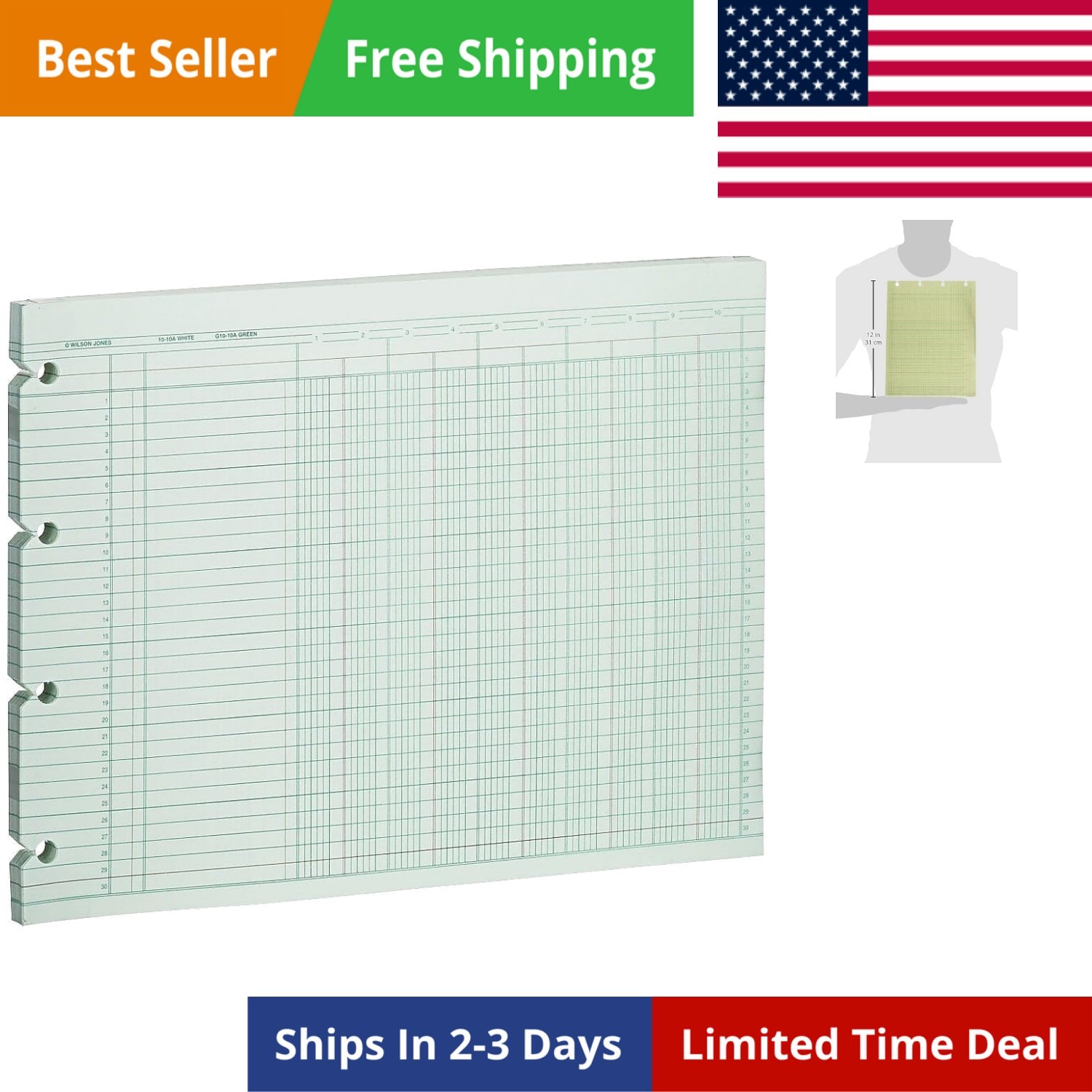 G1010 Accounting Sheets, 10 Column, 9-1/4 x 11-7/8, Green Pack of 100 Loose S…