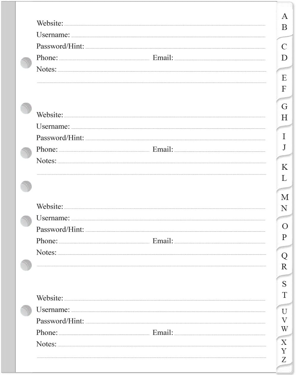 Password Book Refills – A-Z Notebook 5.8 inches X 8.3 inches, white