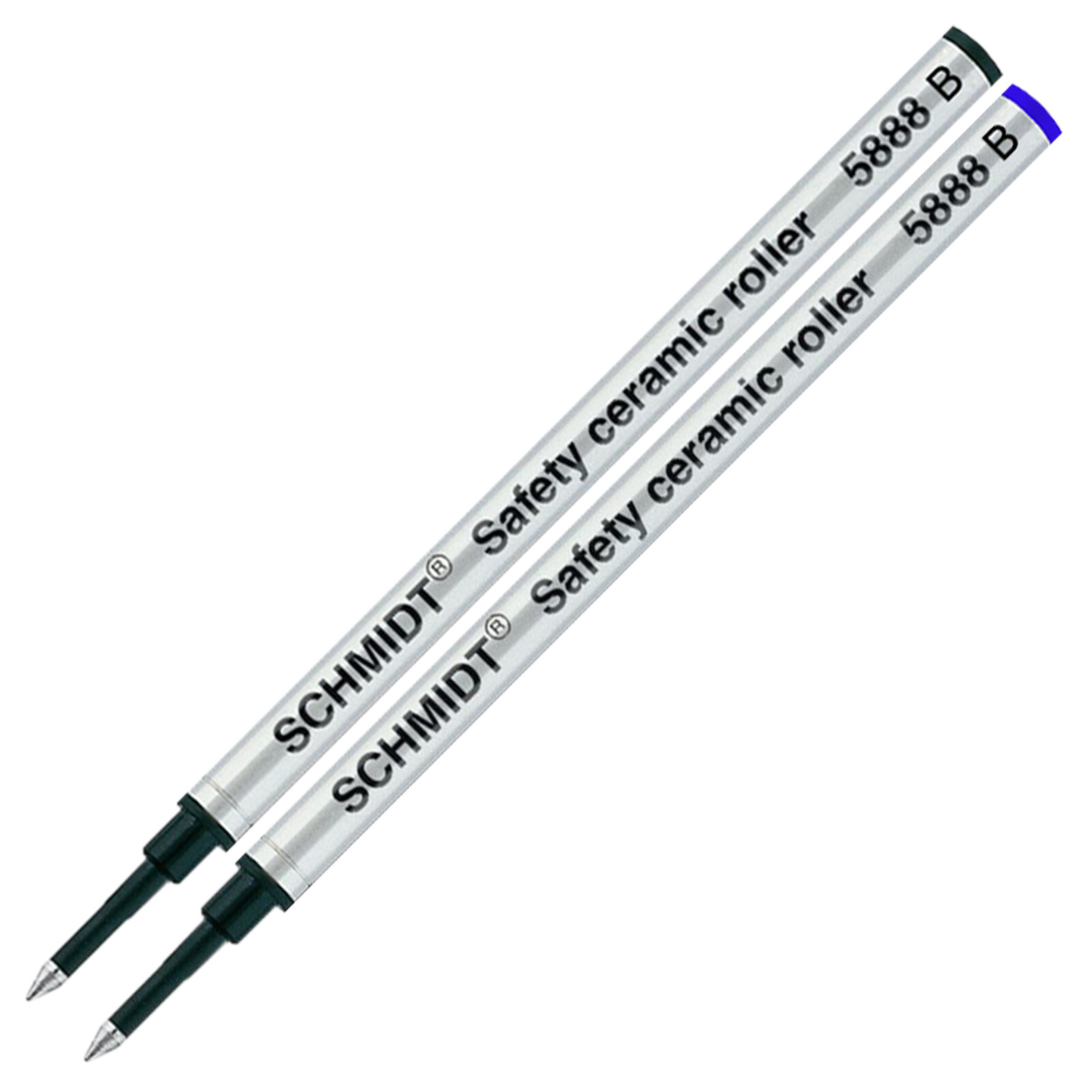 2X Schmidt 5888 B Safety Ceramic Rollerball Metal Refill Black/Blue Broad Tip