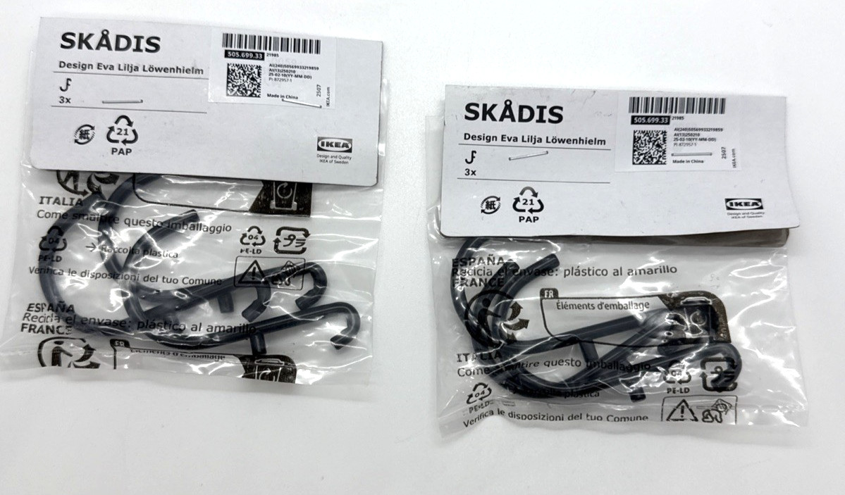 Ikea SKADIS 6 Hook Steel Black, Hooks for PegBoard 1¾ x 2¾ ” NEW