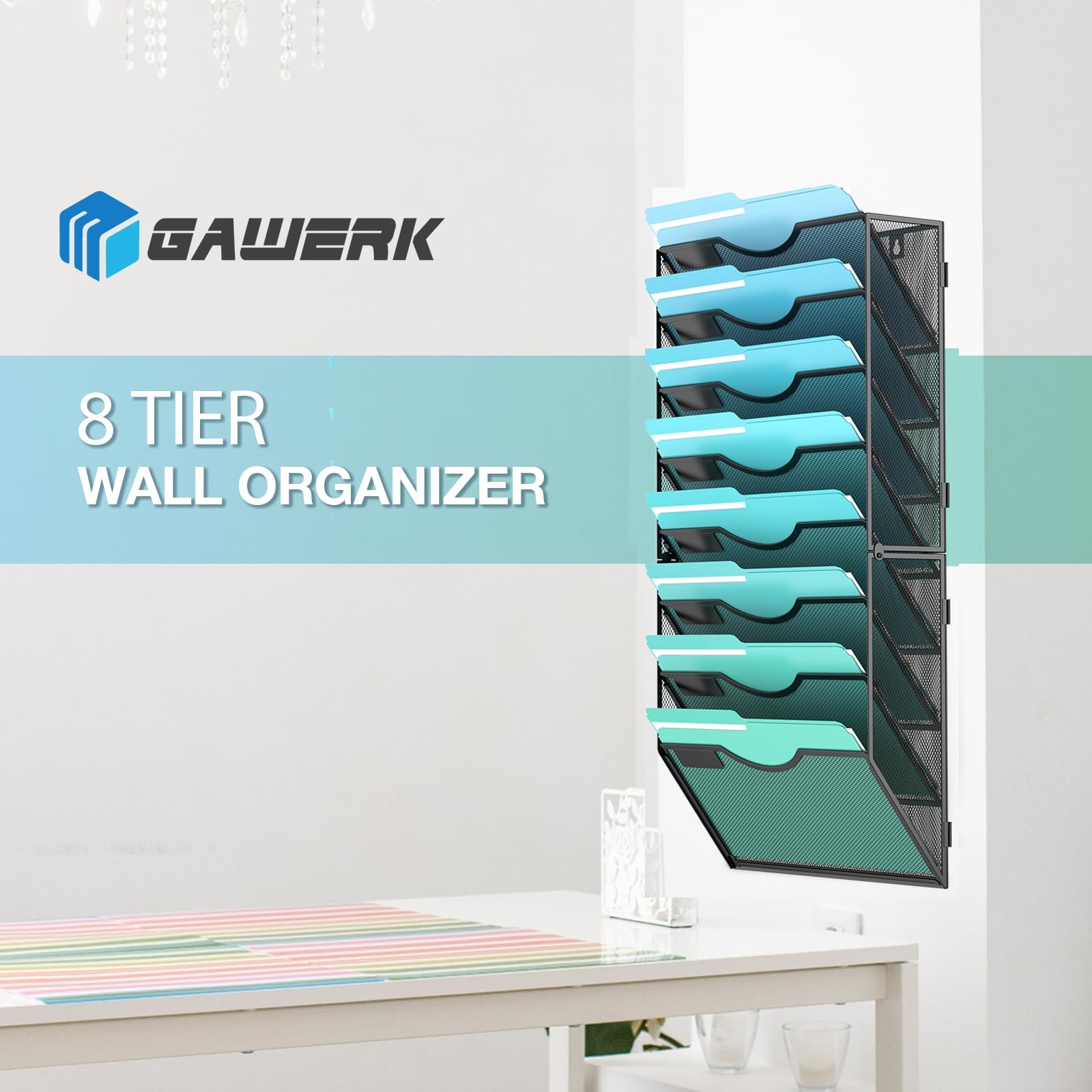 Gawerk 8-Tier Wall File Organizer Hanging Holder 8-T, Black