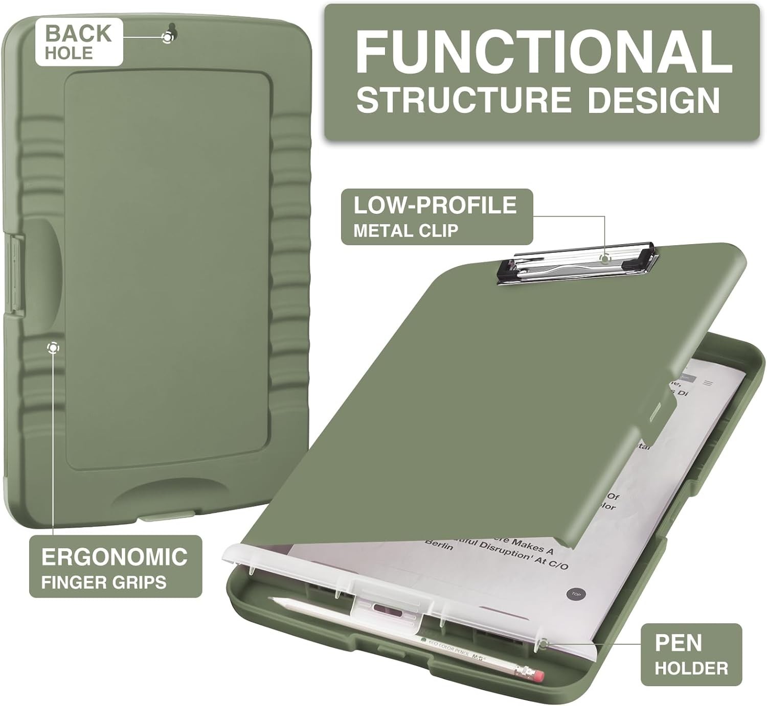 Sooez Clipboard with Storage 8.5×11, Pen Holder, A4/Letter/Legal, Office School