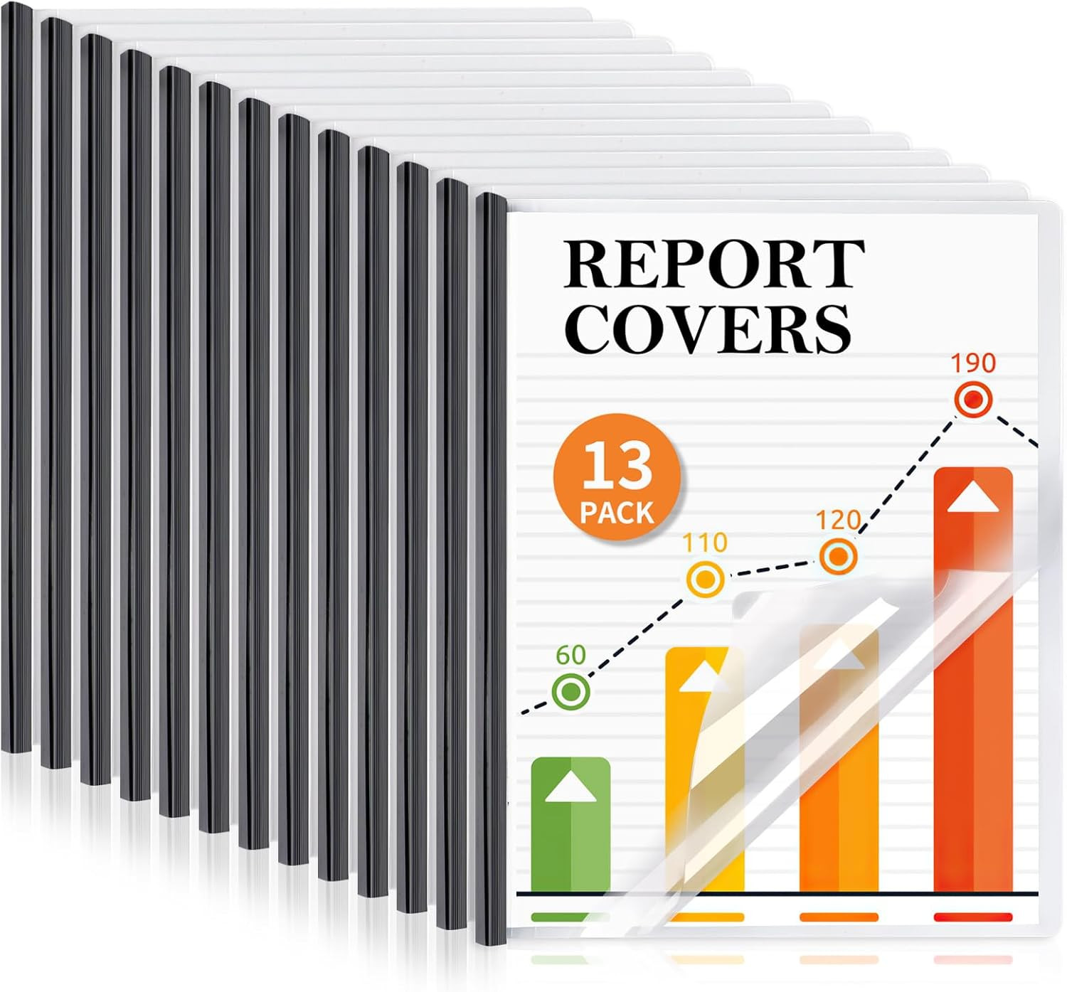 13 Pack Report Covers with Sliding Bar, Clear Report Covers for A4 and Letter Si