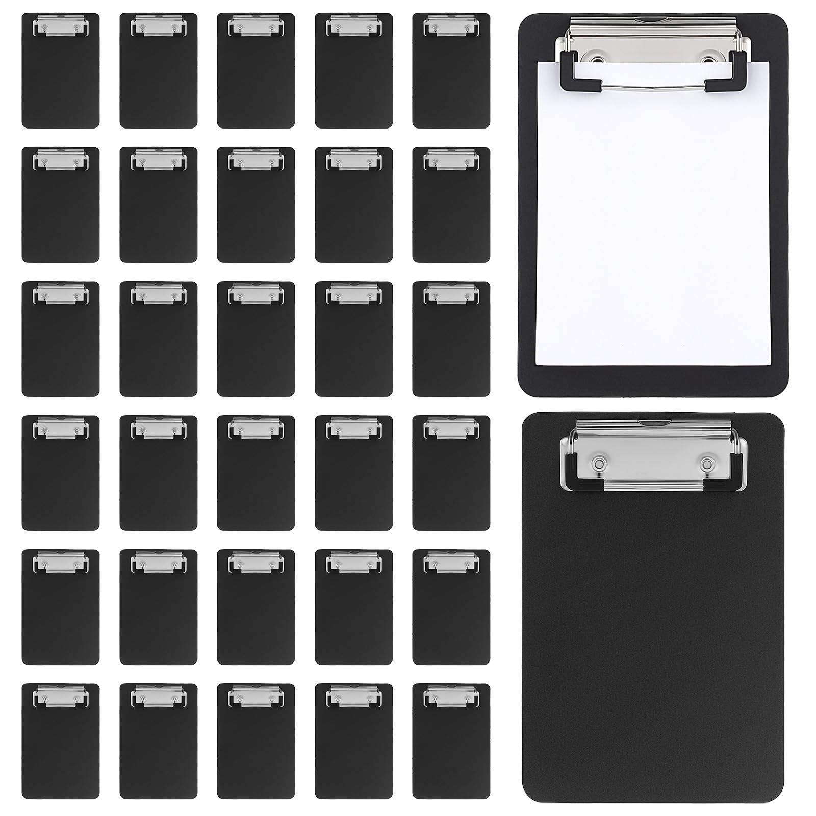 30 PCS Mini Clipboard 4×6 Inch Plastic Memo Low Profile Clip Pocket Size Black