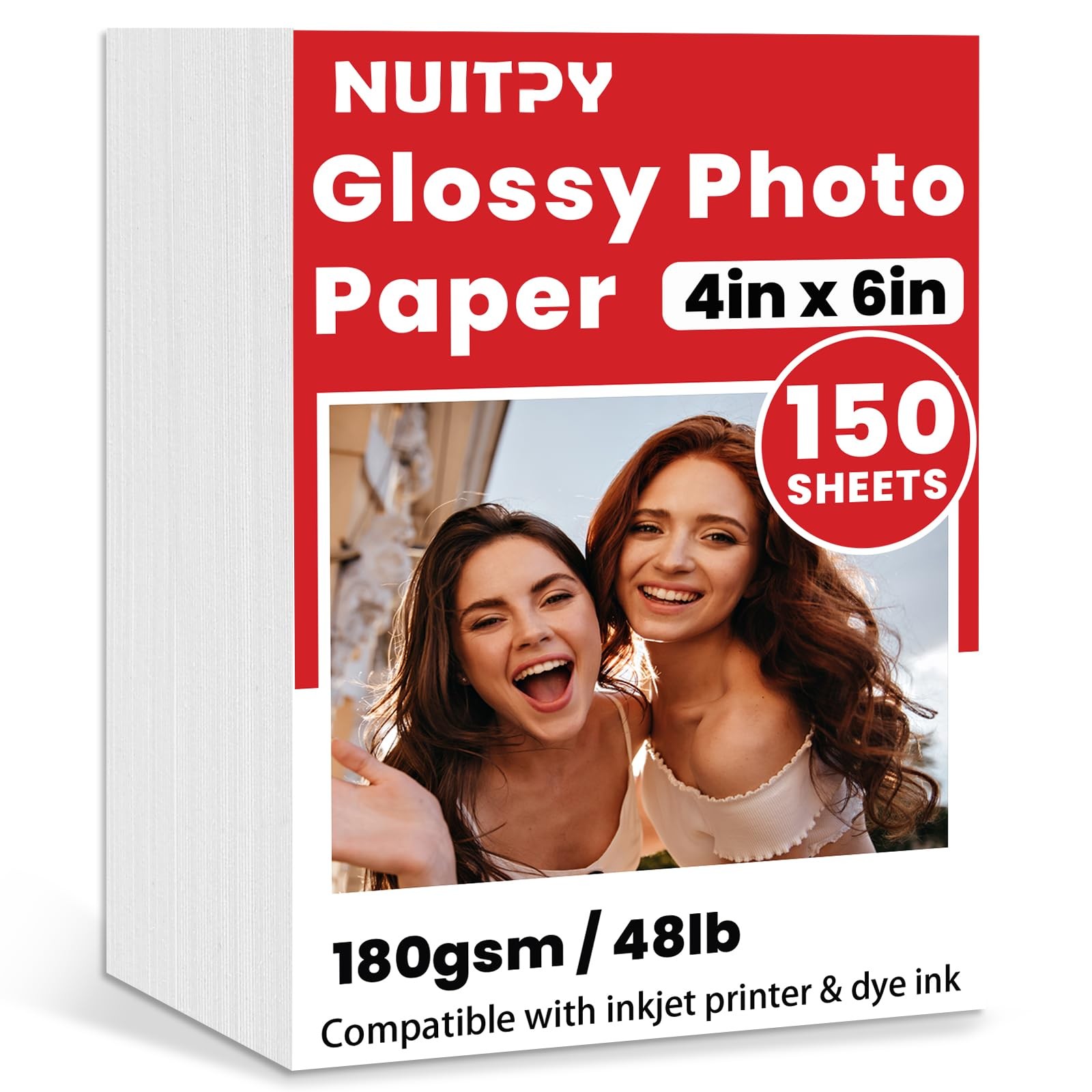 150 Sheets Glossy Photo Paper, 4in x 6in Glossy-4”x6”-150 Sheets, White